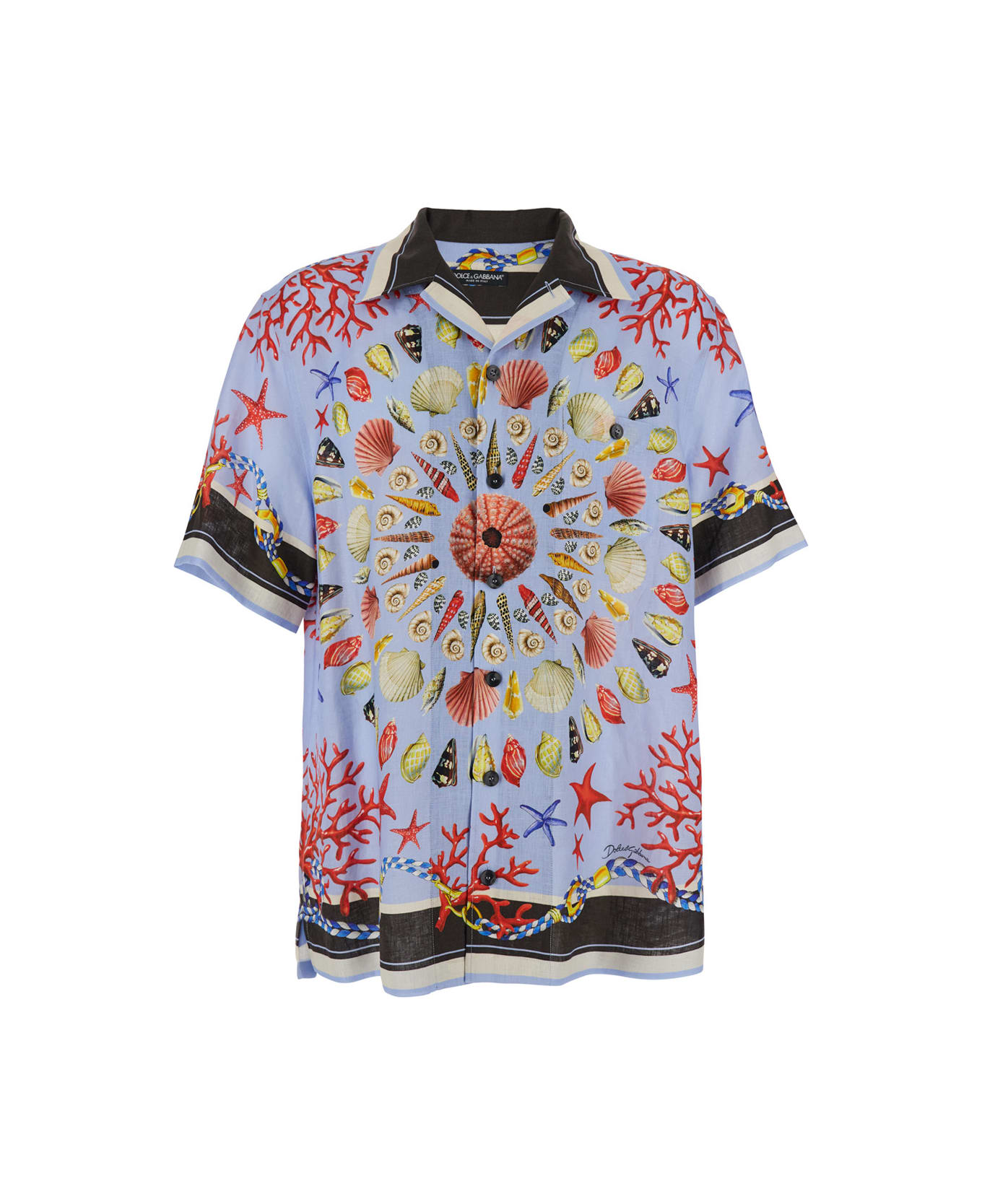 Dolce 
Gabbana Multicolor Bowling Shirt With Cuban Collar And All-over Print In Linen Man - Multicolor