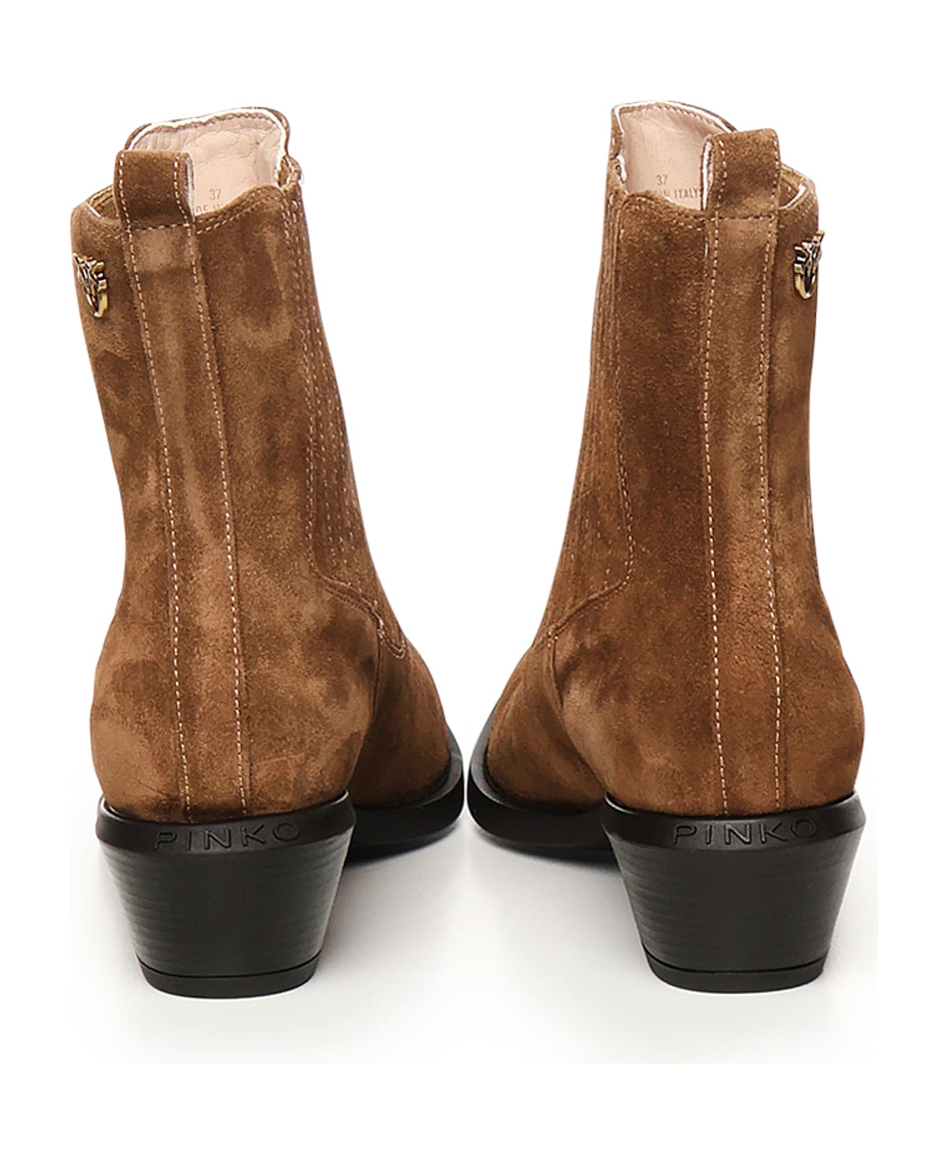 Pinko Suede Ankle Cowboy Boots - Brown