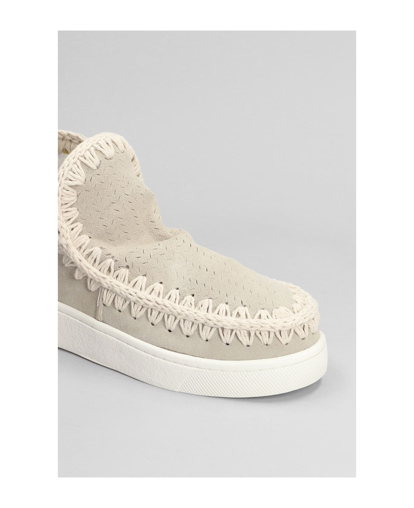 Mou Eskimo Sneaker Low Heels Ankle Boots In Beige Suede - beige