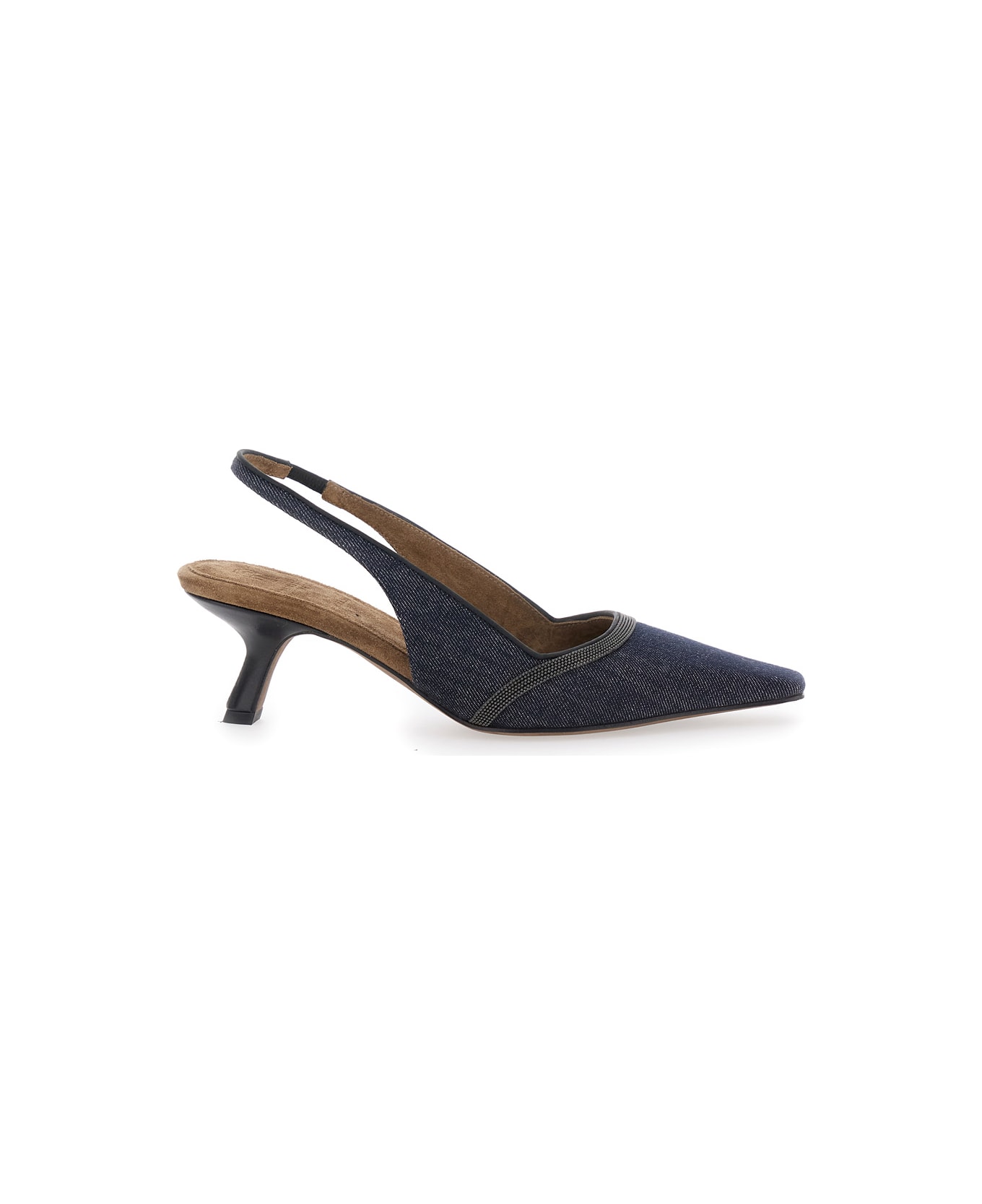 Brunello Cucinelli Blue Décolleté With Monile Details In Fabric Woman - Blu