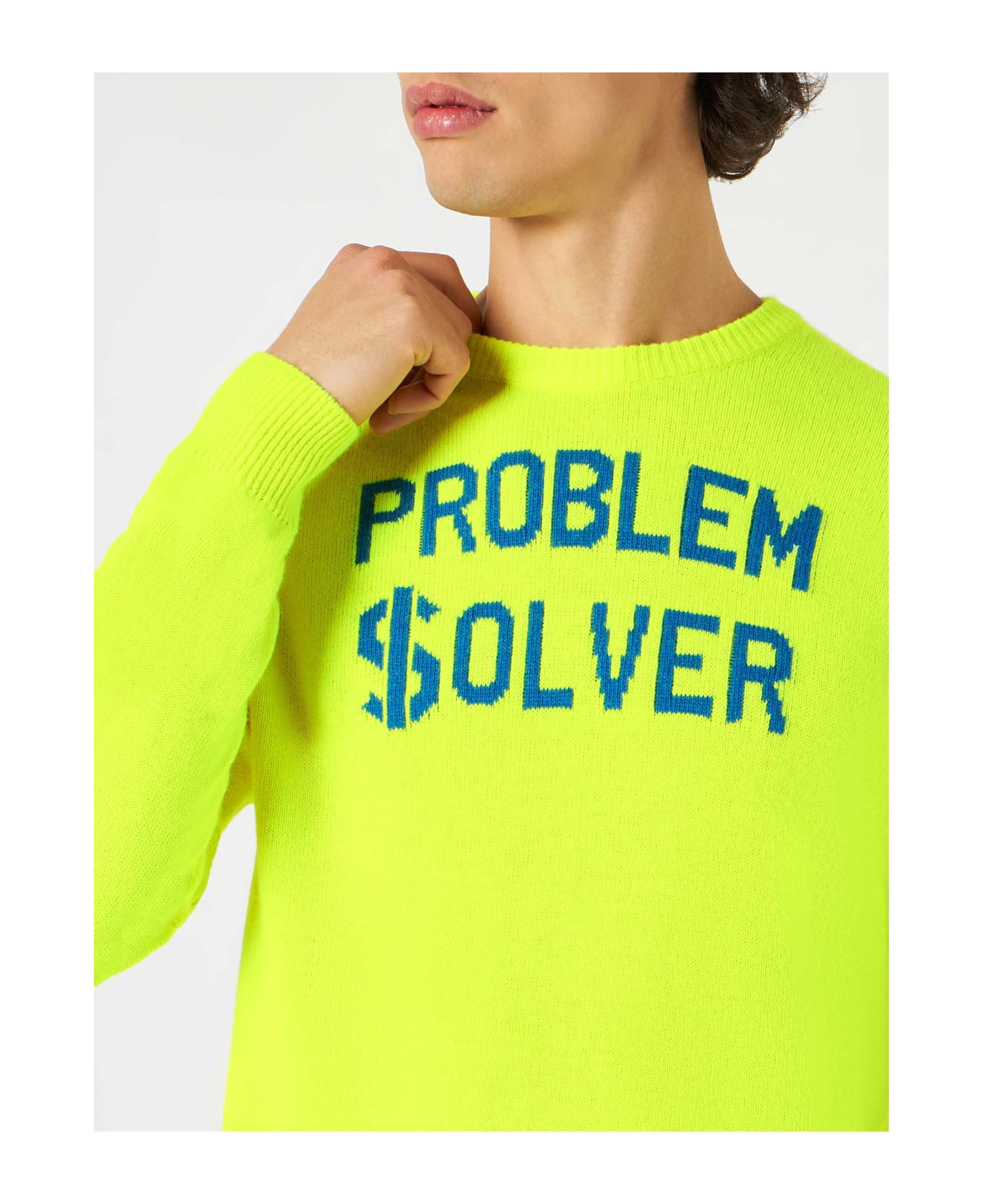 MC2 Saint Barth Man Fluo Yellow Sweater With Problem $olver Print - YELLOW