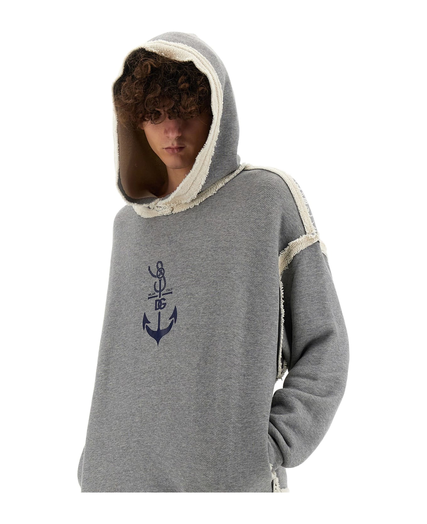 Dolce & Gabbana Sweatshirt With Navy Print - Grey フリース