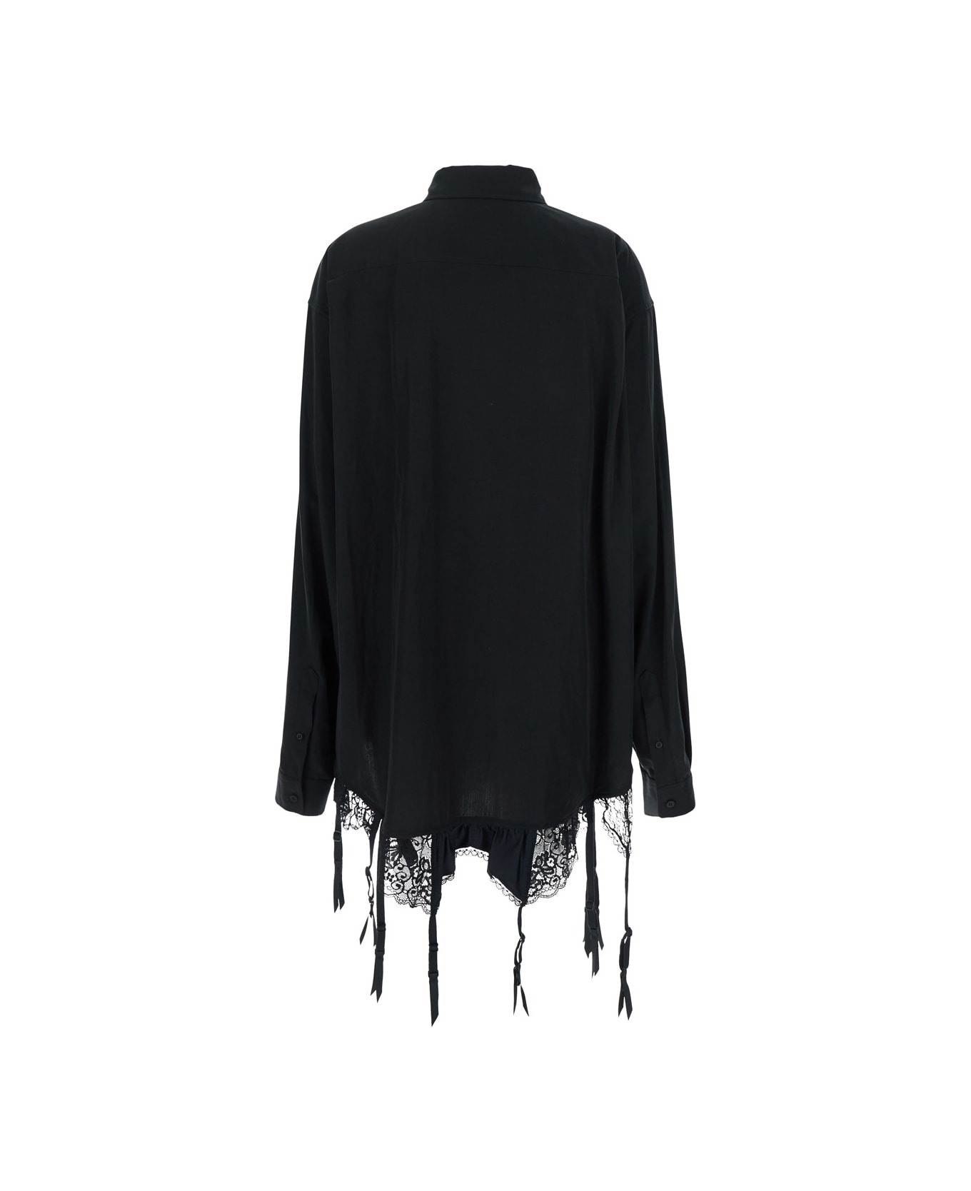 Balenciaga 
lingerie
 Black Sirt With Button-down Collar And Lingerie Detail On The Hem In Tech Fabric Woman - Black