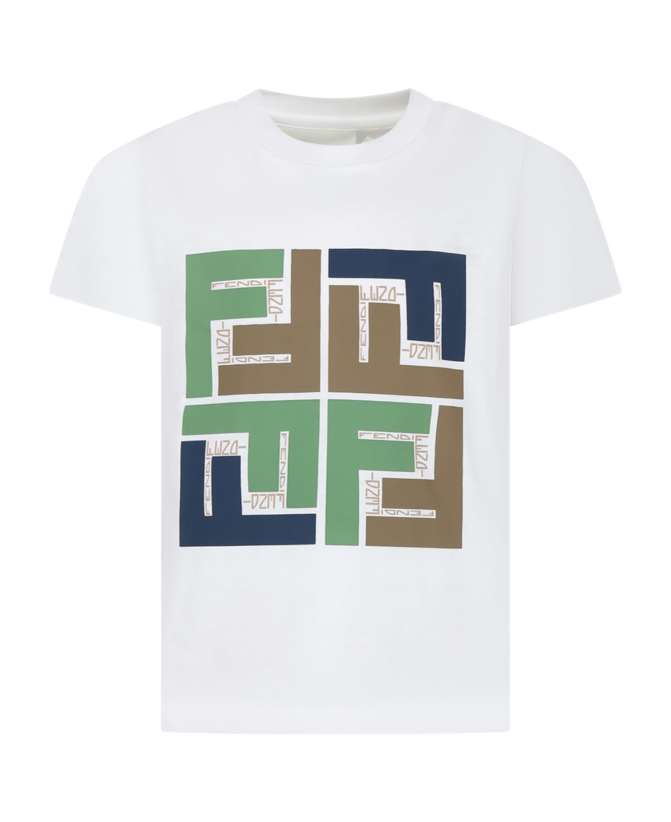 Fendi White T-shirt For Kids With Iconic Ff - Gesso