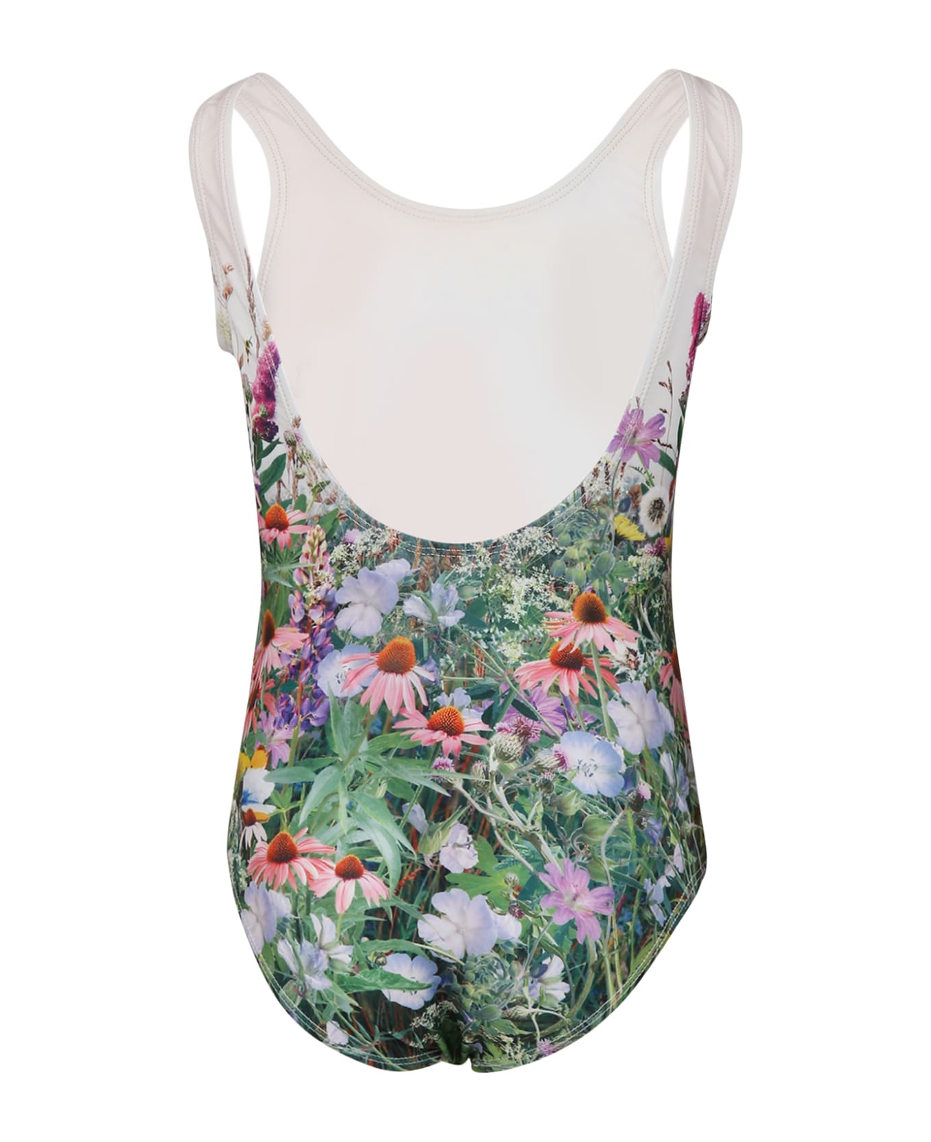 Molo Ivory Swimsuit For Girl With Horses And Flowers Print - Ivory