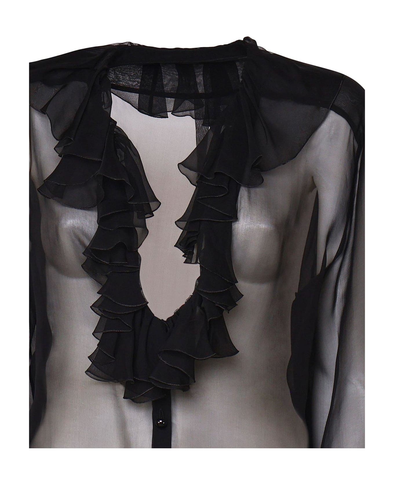 Dolce & Gabbana Ruffle Collar Chiffon Blouse - Nero