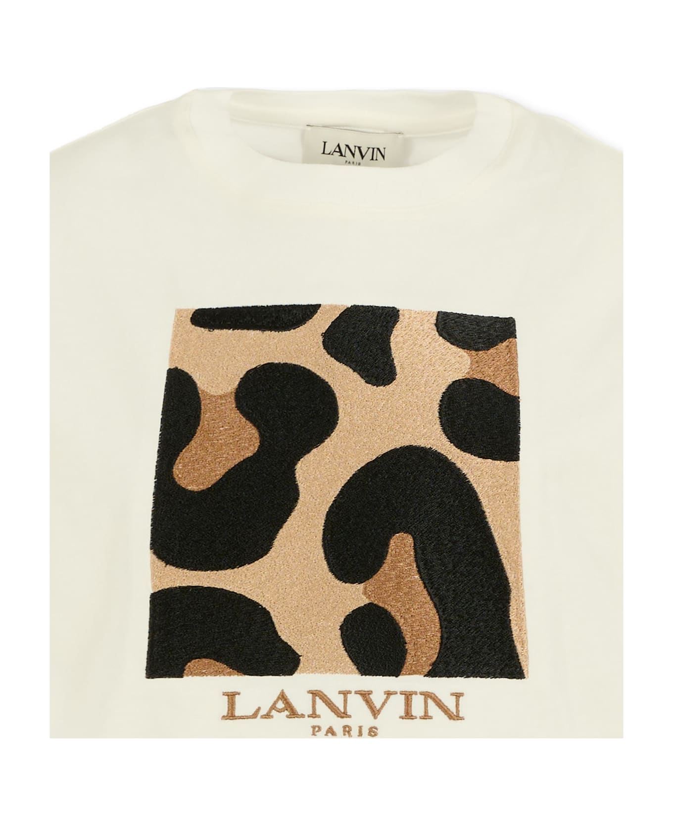 Lanvin Ivory T-shirt For Girl With Leopard Print - Ivory