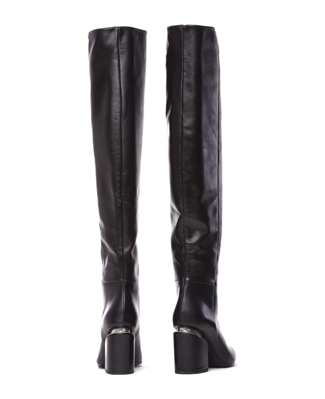 Vic Matié Black Leather Stove Pipe Boots With Suspended Heel | italist ...
