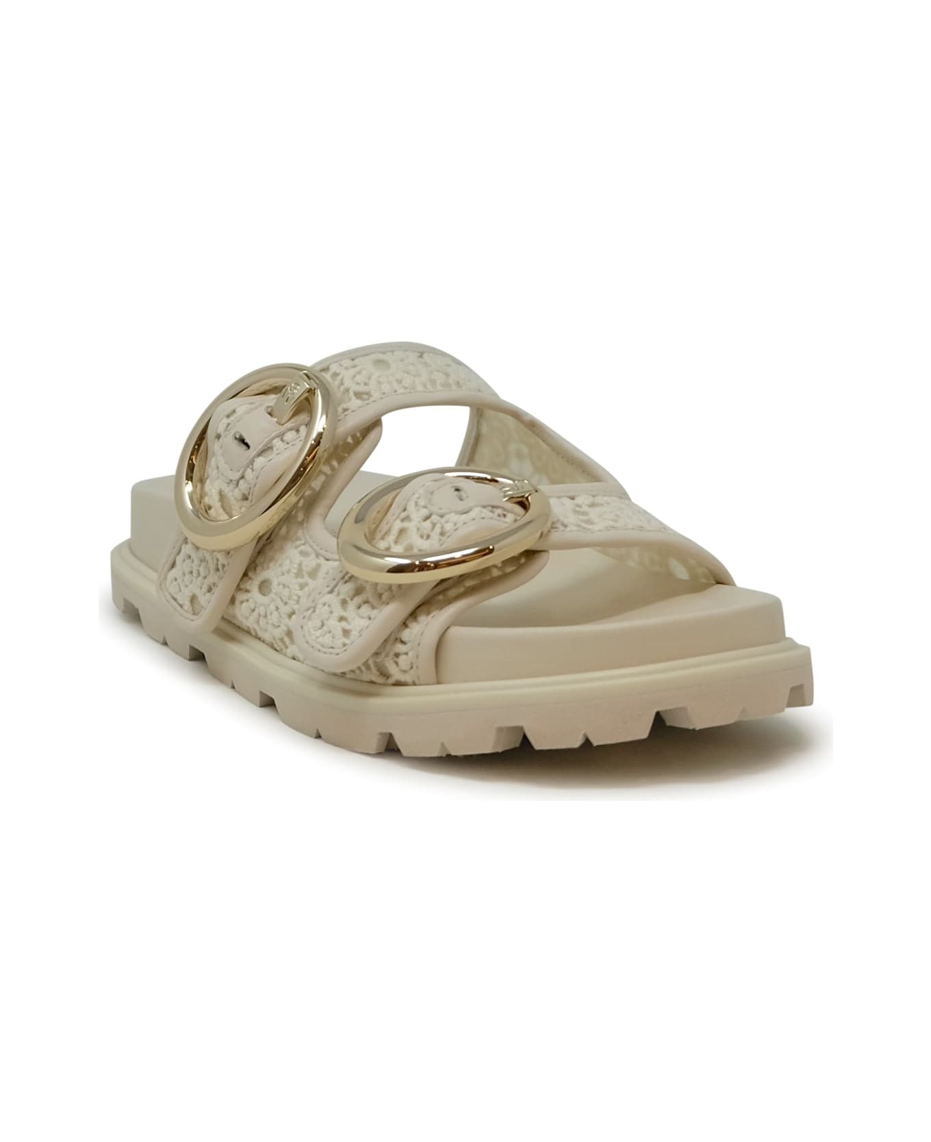 Stuart Weitzman Sk758 Ivory Lace Benni Sport Slide Sandals - IVORY