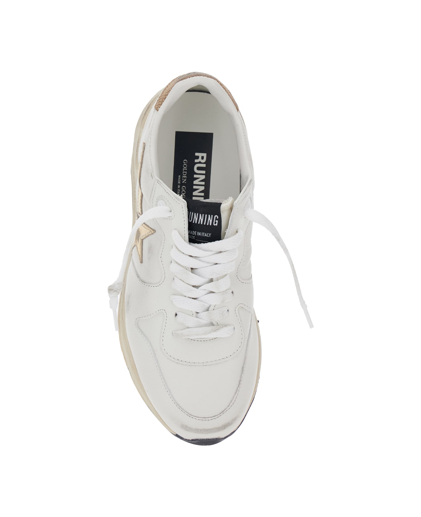 Golden Goose 'running Sole' White Sneaker With Side Star Detail In Mixed Leather Woman - WHITE/GOLD/BEIGE スニーカー