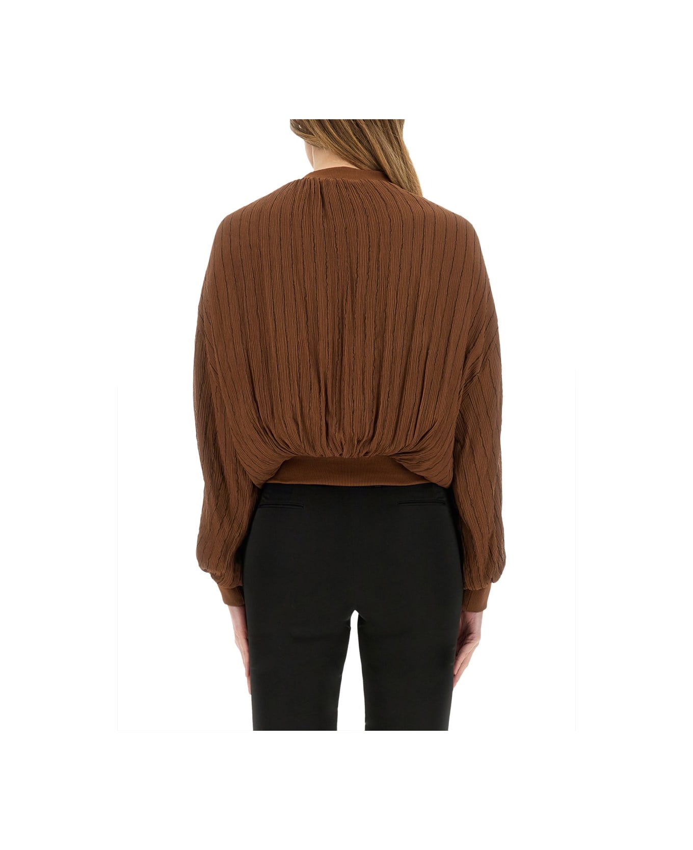 Alysi Silk Bomber Jacket - BROWN