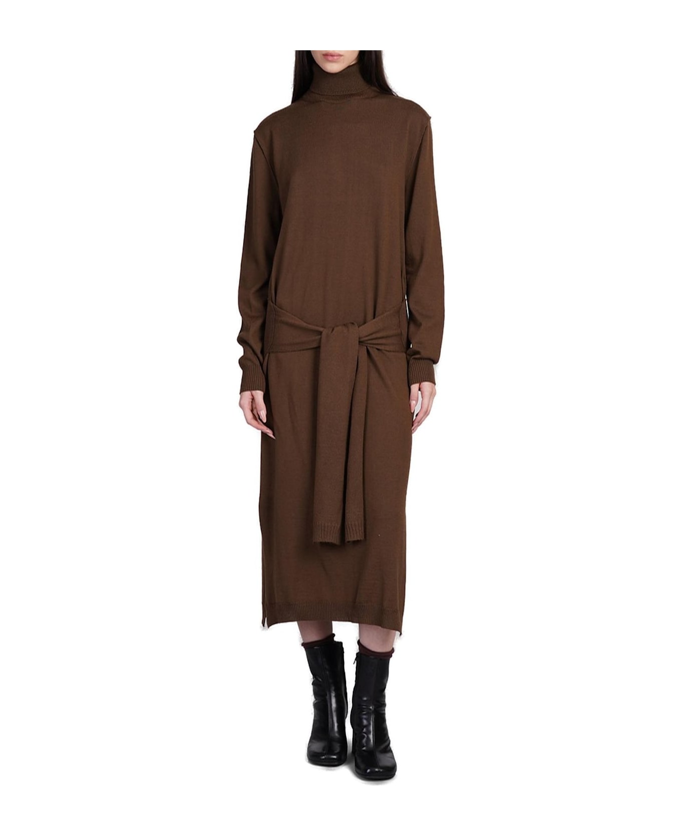 Lemaire Trompe L'oeil Turtleneck Belted Midi Dress - Marrone