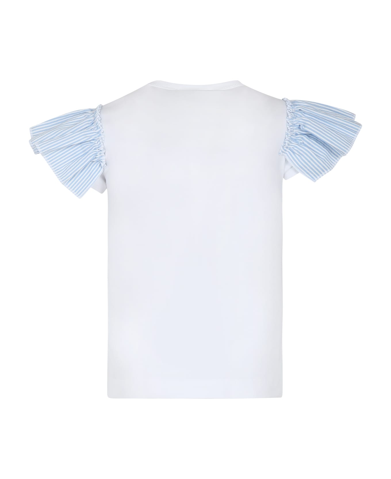 Monnalisa White T-shirt For Girl With Light Blue Hearts - White