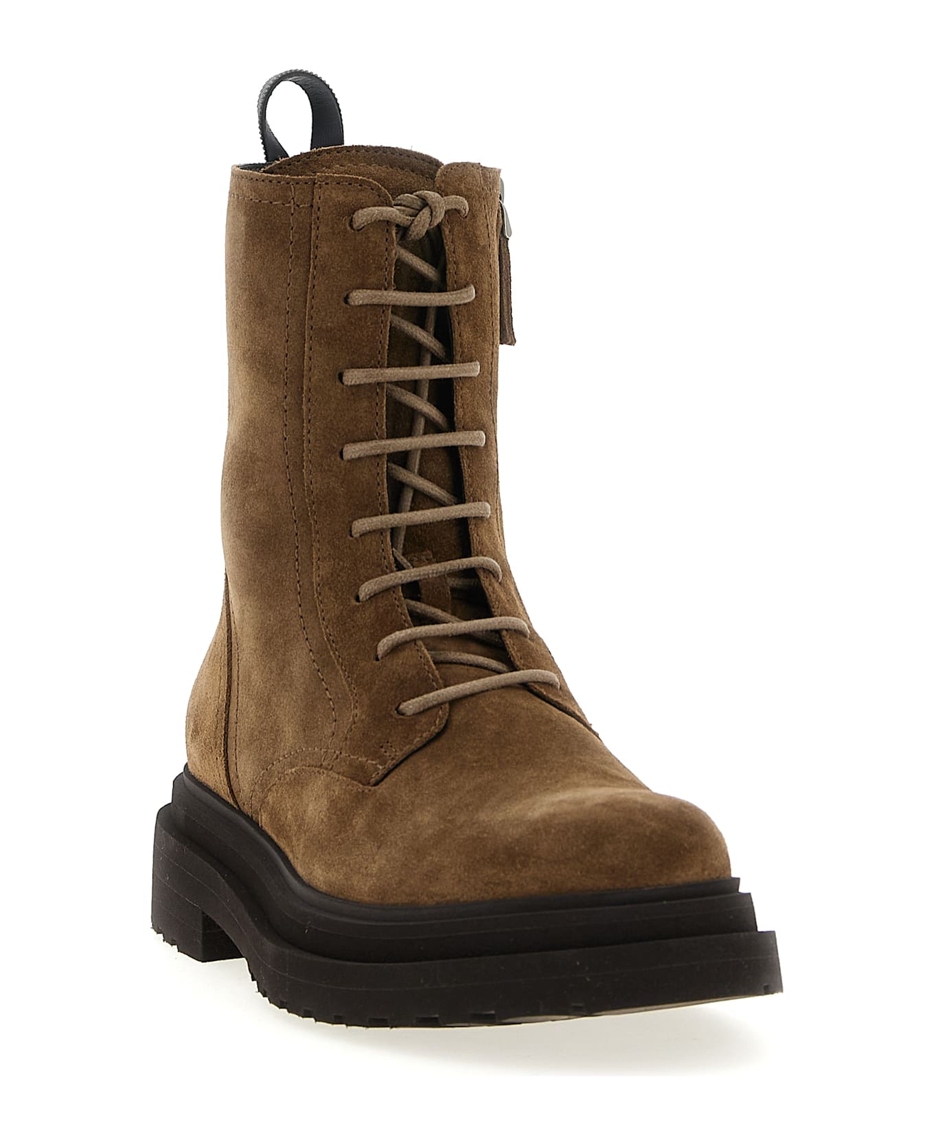 Brunello Cucinelli Suede Combat Boots Monile - Brown
