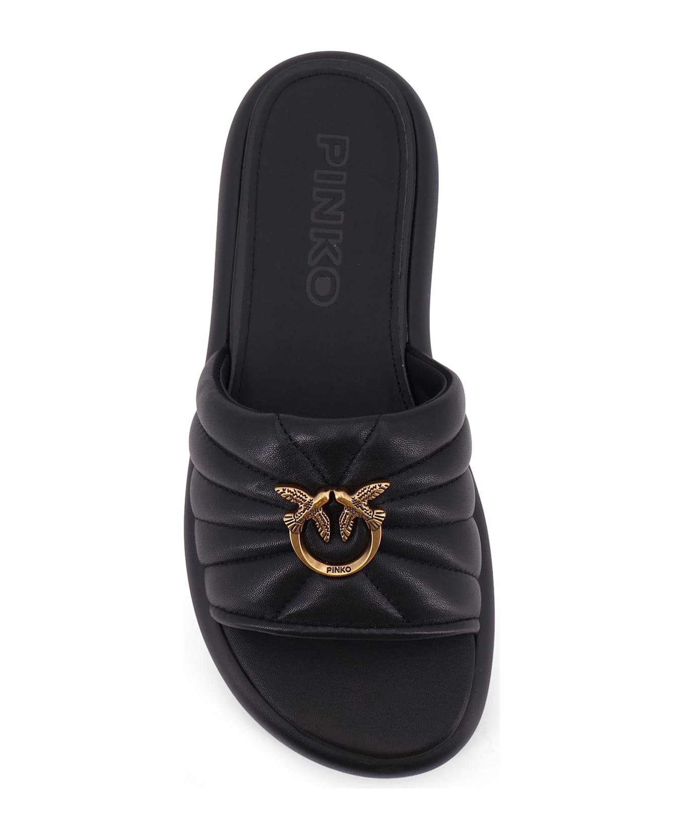 Pinko Fiona Low Leather Sandals - Black