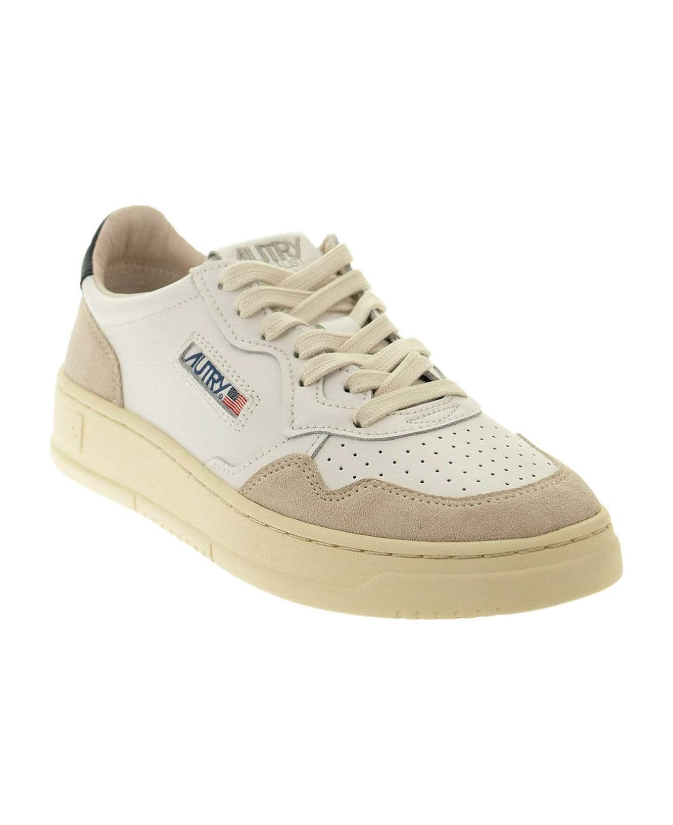 Autry Medalist Low - Leather And Suede Sneakers - White/blue