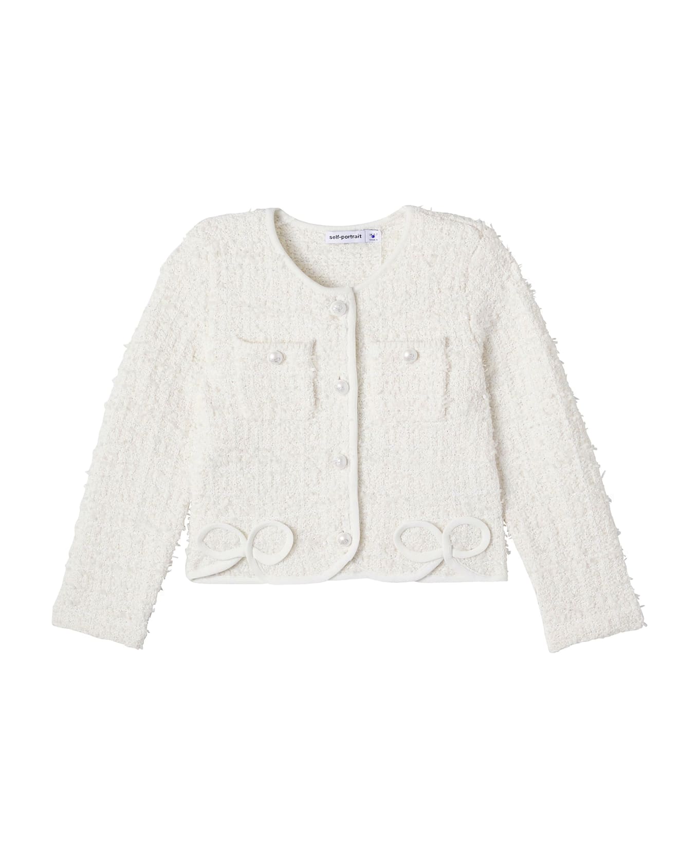 self-portrait Ivory Jacket For Girl With Bows - Ivory
