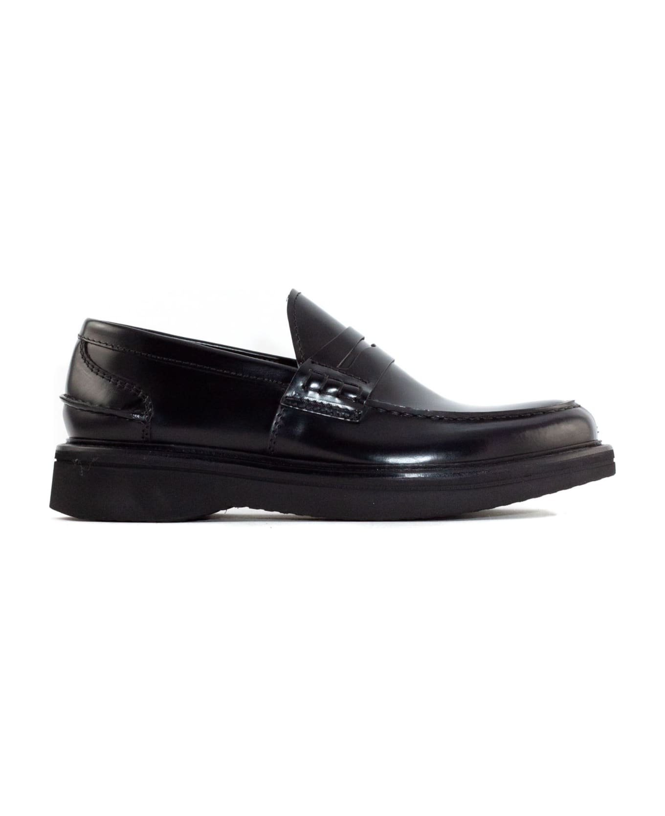 Green George Black Shiny Leather Loafer - Black