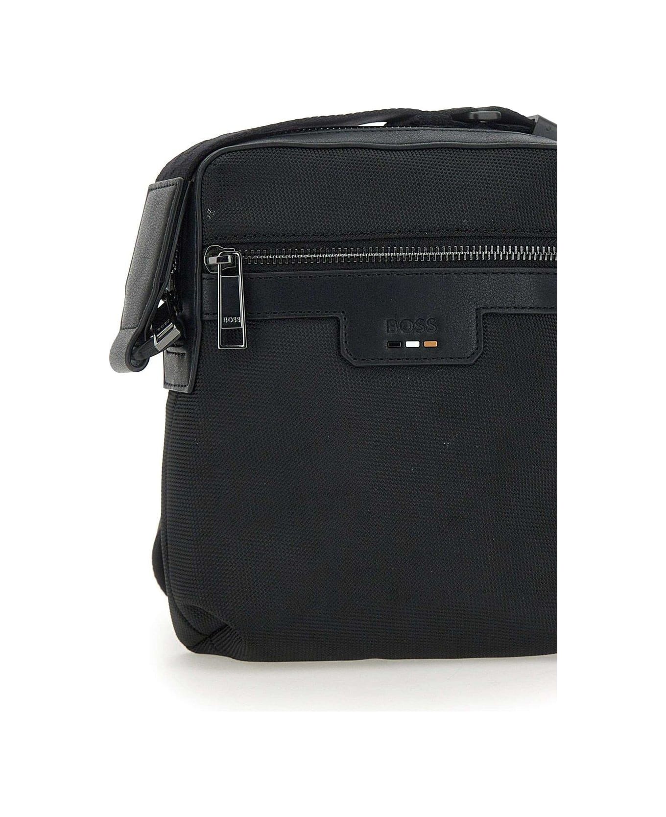 Hugo Boss Logo Debossed Zip-up Messenger Bag - Black