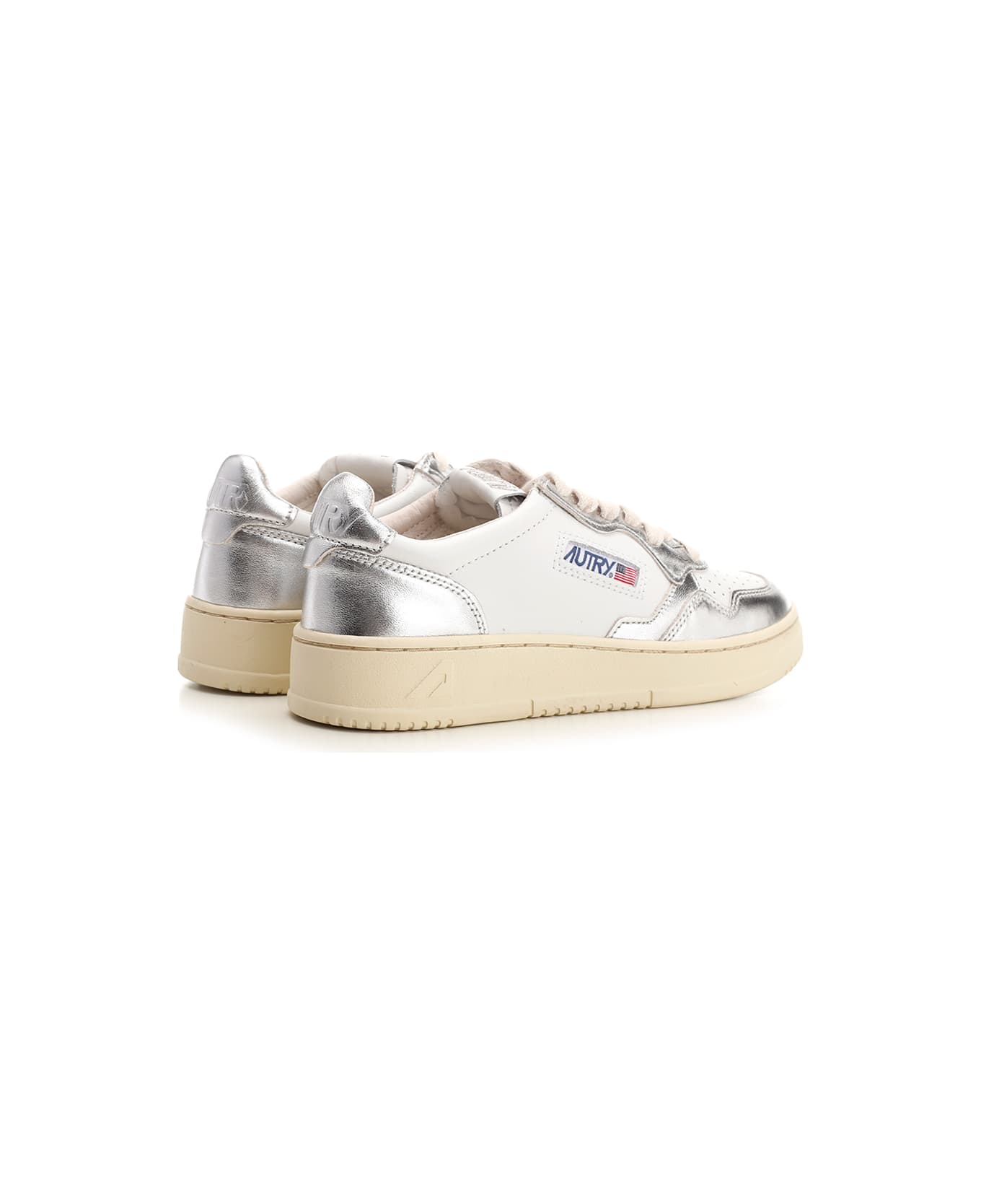 Autry 'medalist' Sneakers With Silver Inserts - Wht/silver