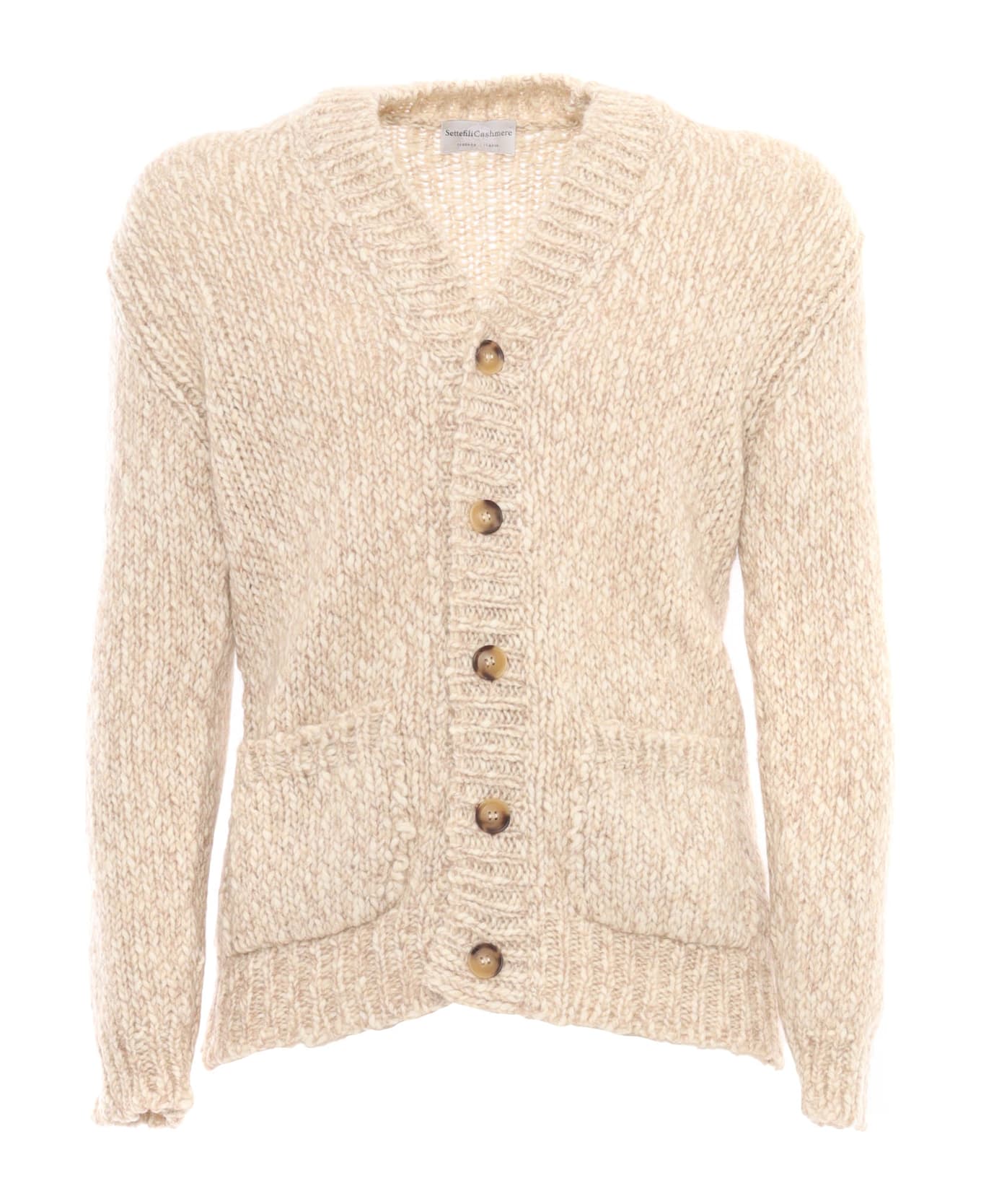 Settefili Cashmere Macro Tweed Cardigan Over Fit - BEIGE