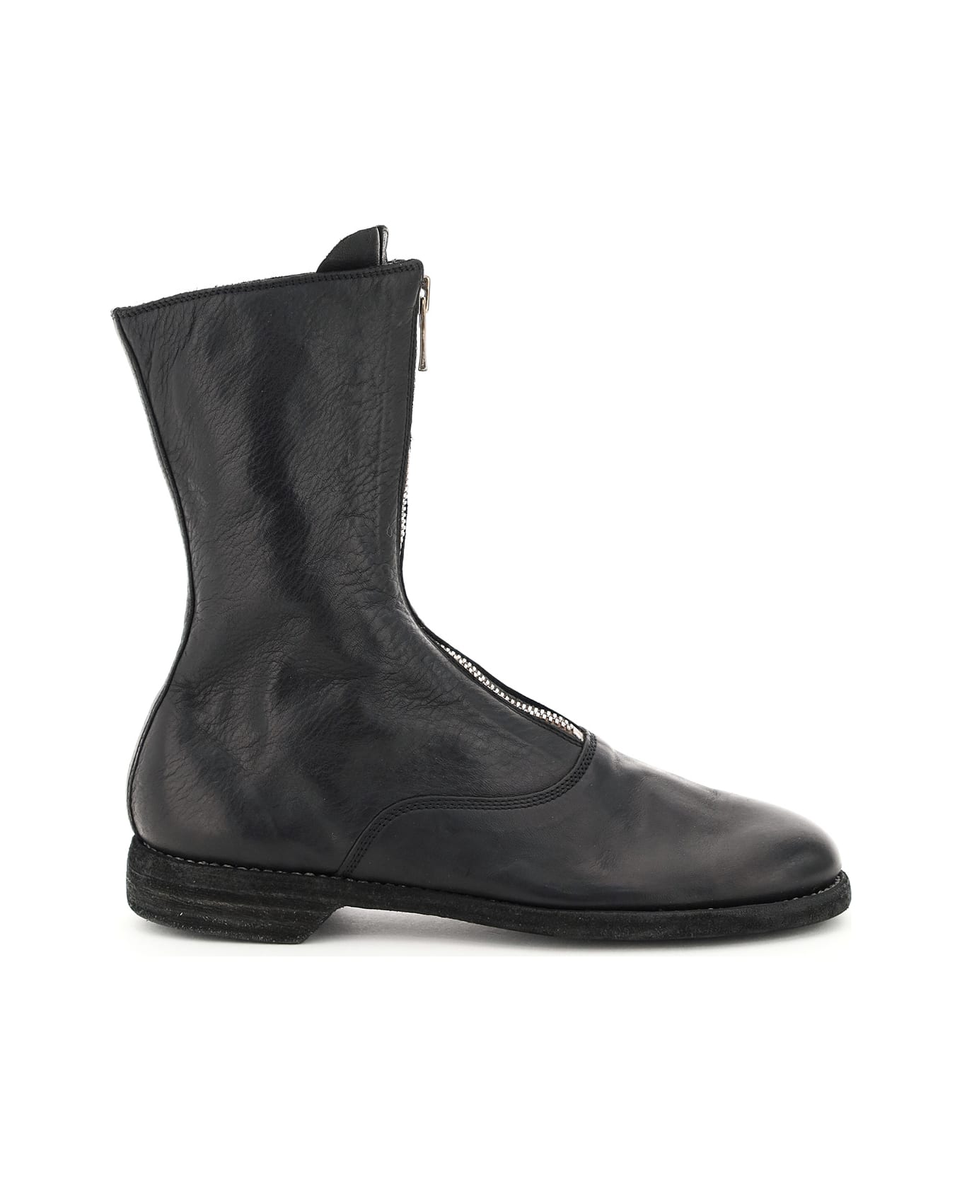 Guidi Front Zip Leather Ankle Boots - BLACK (Black)
