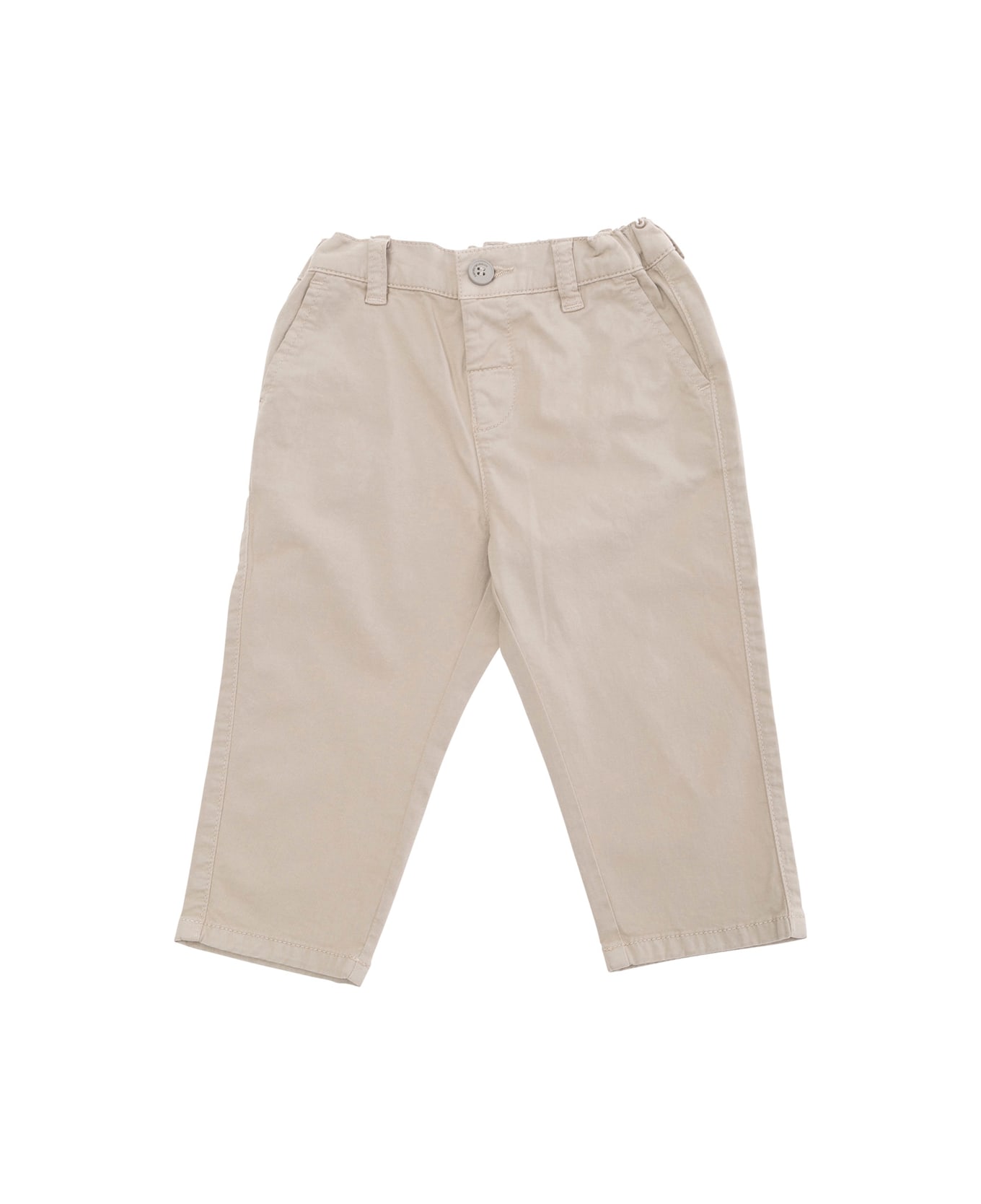 Emporio Armani Beige Pants With Elastic Waist And Logo Detail On The Rear In Cotton Stretch Baby - Beige