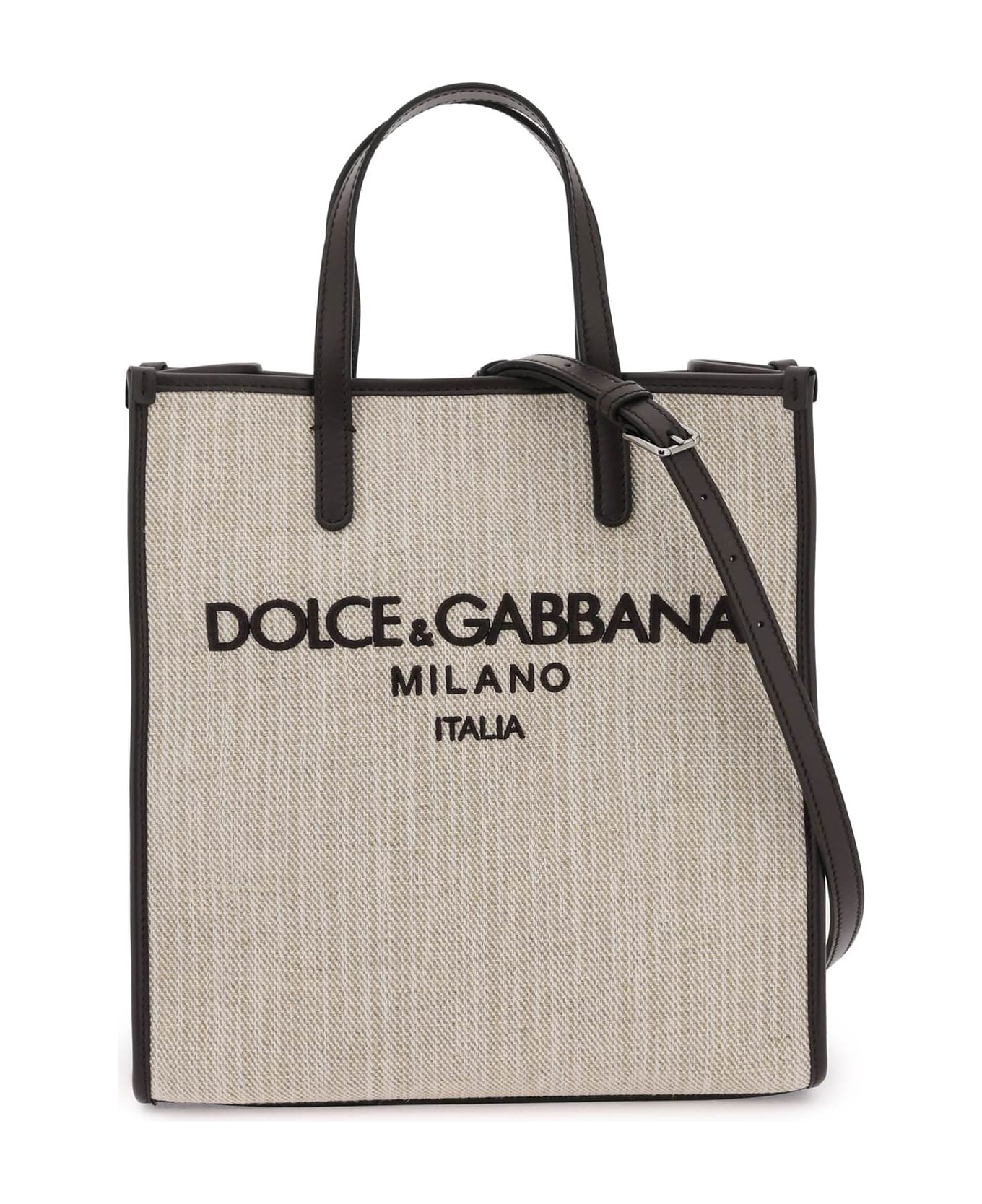 Dolce & Gabbana Textured Canvas Tote Bag - Beige