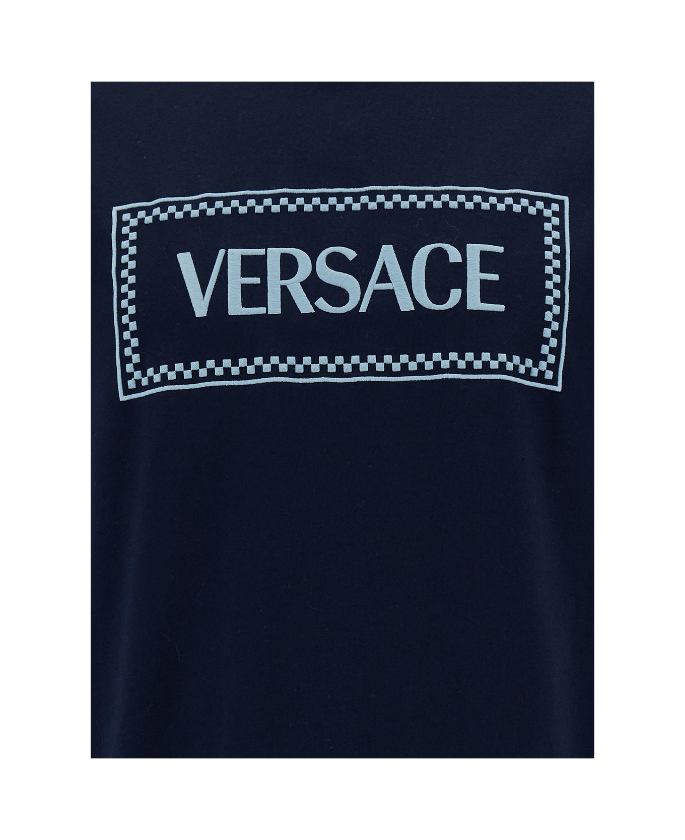Versace Blue Crewneck T-shirt With 90's Logo Print In Cotton Man - Blu シャツ