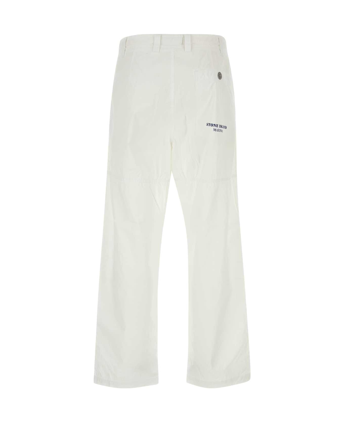 Stone Island White Cotton Pant - WHT