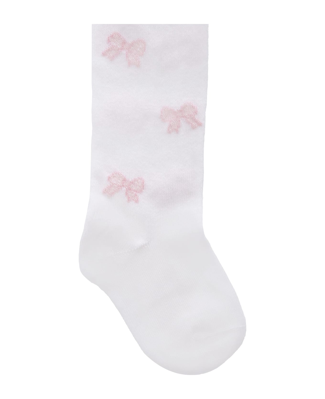Monnalisa White Tights For Baby Girl With Bbows - White