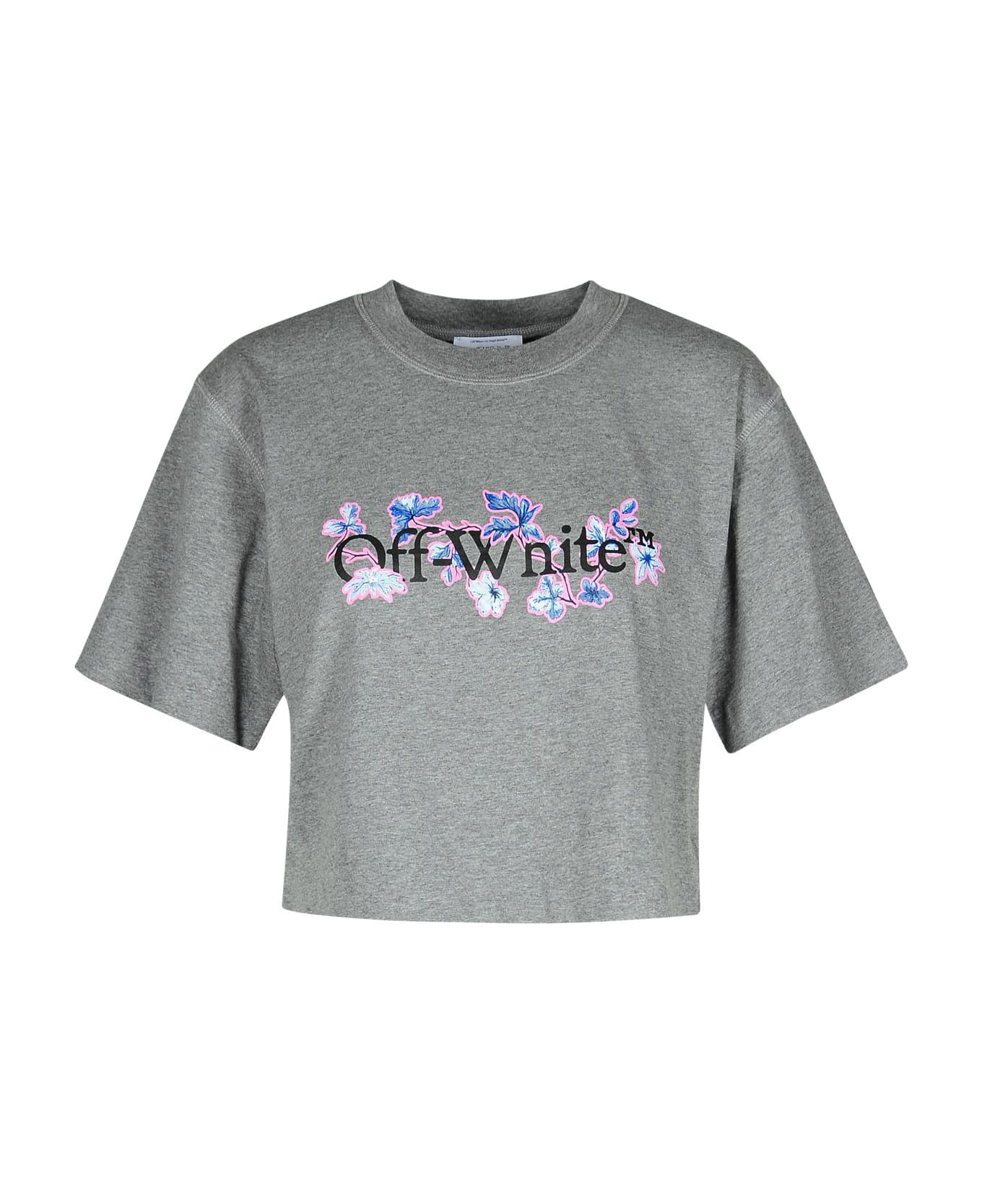 Off-White 'flower' Grey Cotton Crop T-shirt - FORGED IRON - MULTICOLOR