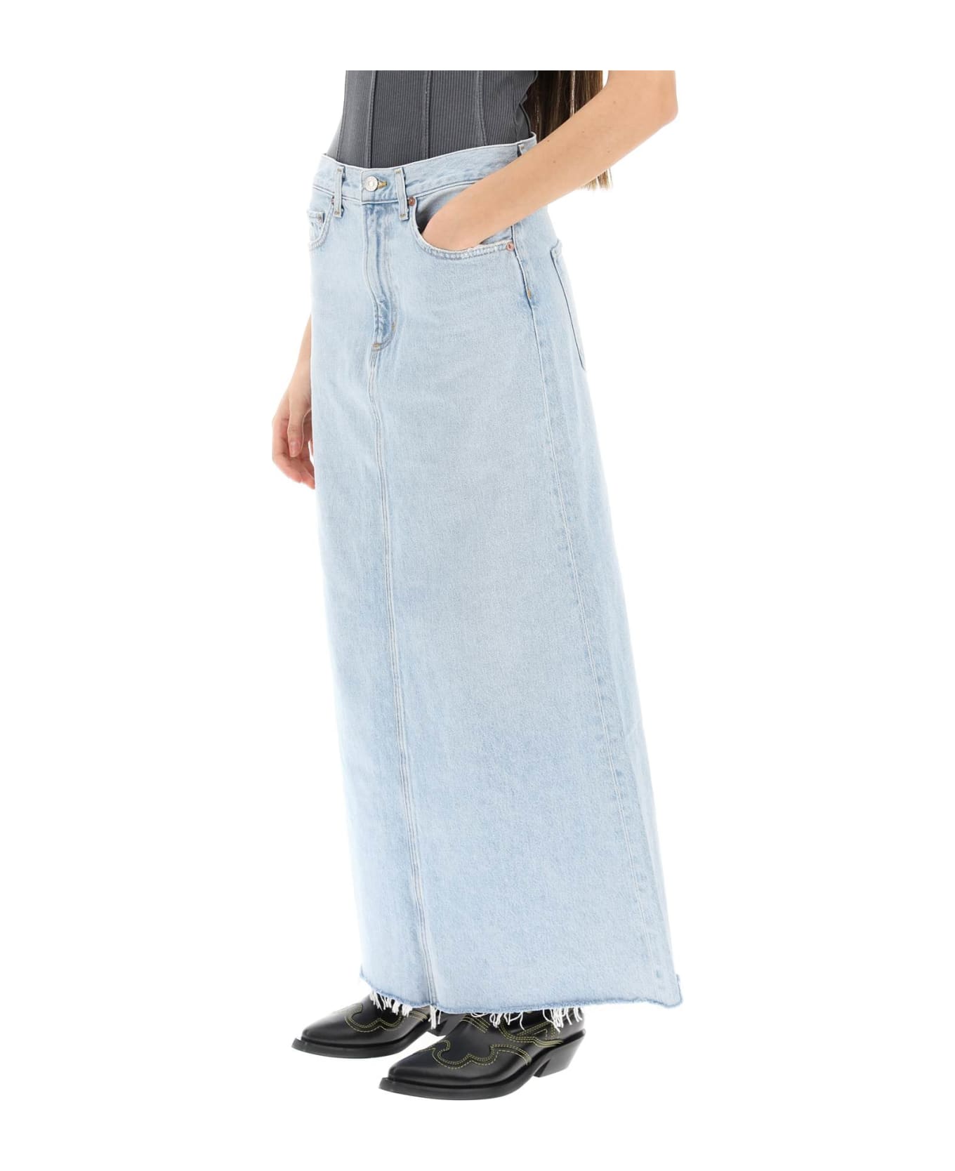 AGOLDE 'hilla' Long Denim Skirt - Clear Blue