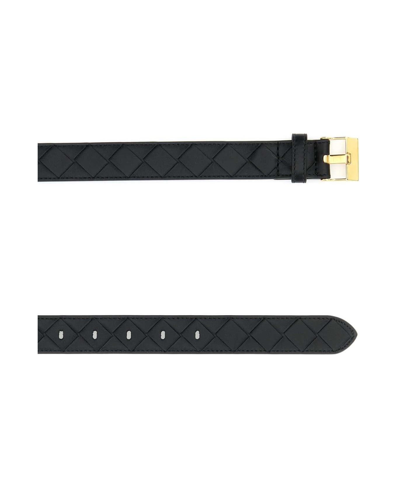 Bottega Veneta Leather Belt With Intrecciato Motif - Black