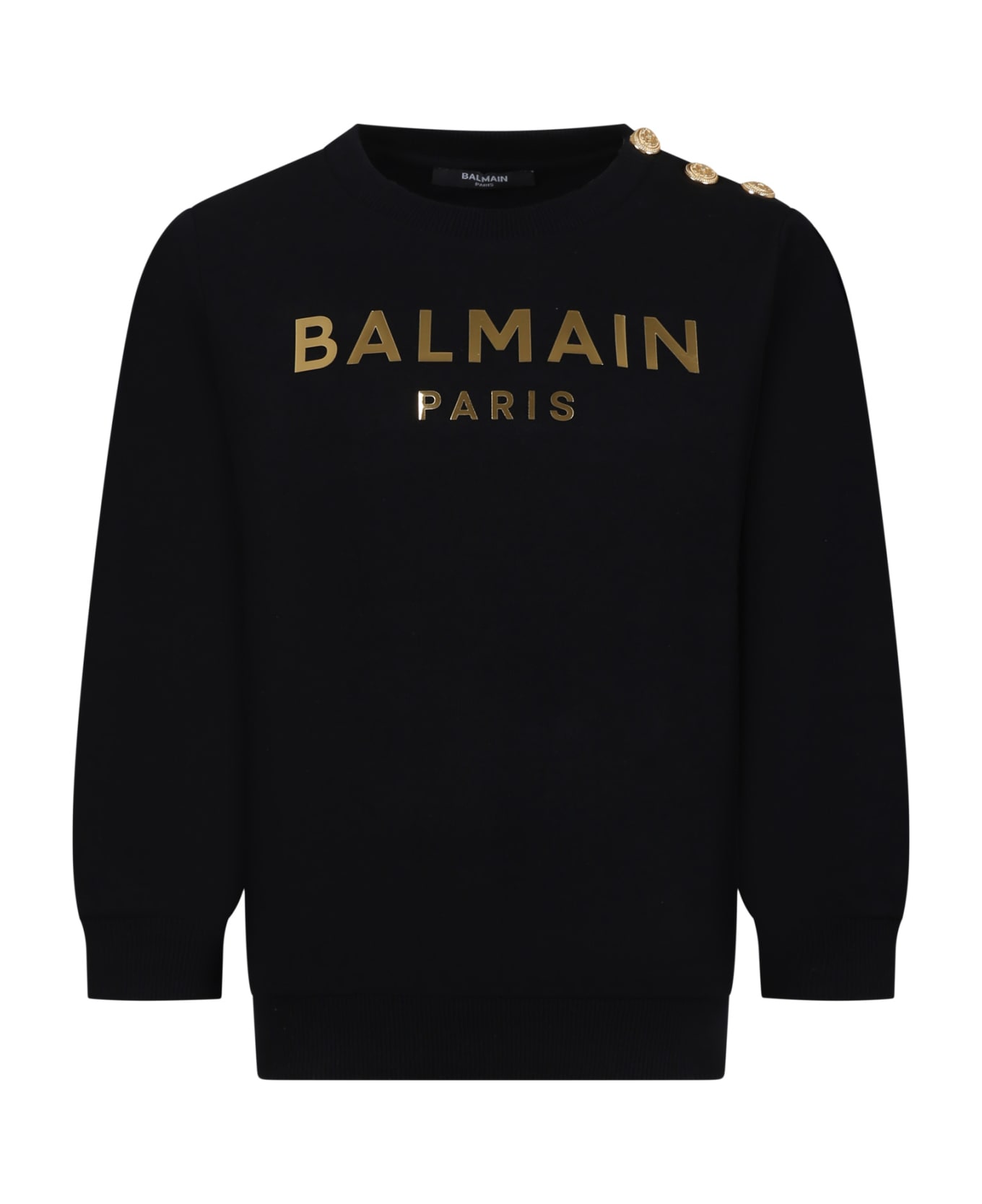 Balmain Black Sweatshirt For Kids With Logo - Black/gold