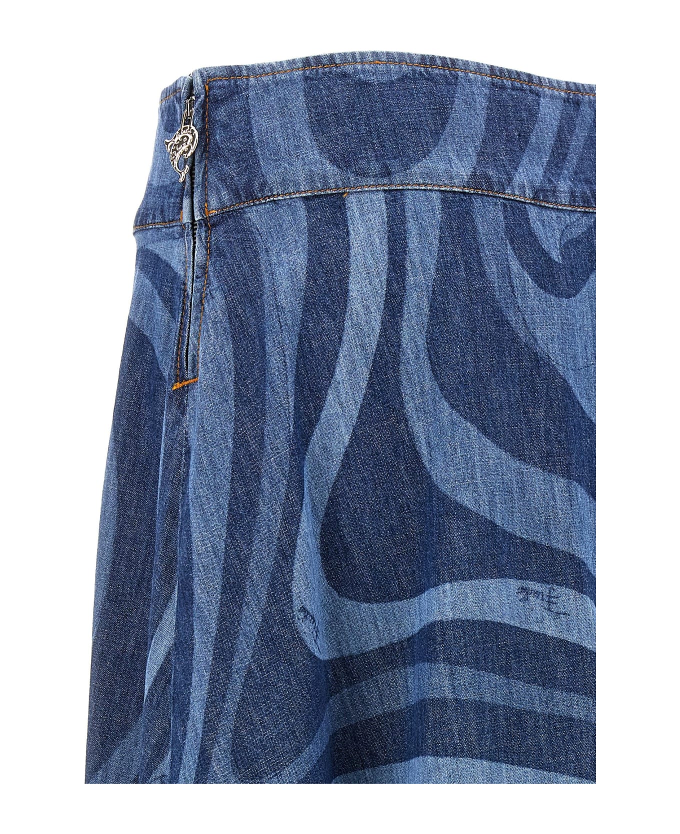 Pucci Printed Denim Skirt - Blue