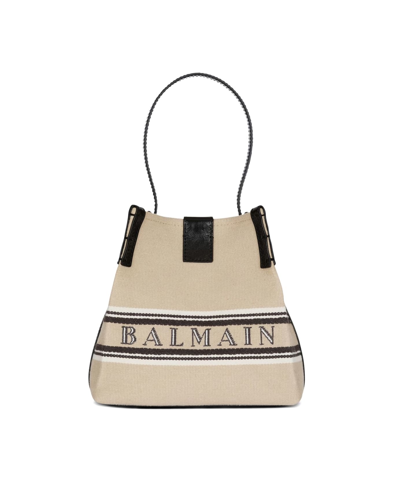 Balmain Release Canvas And Leather Bucket Bag - Beige