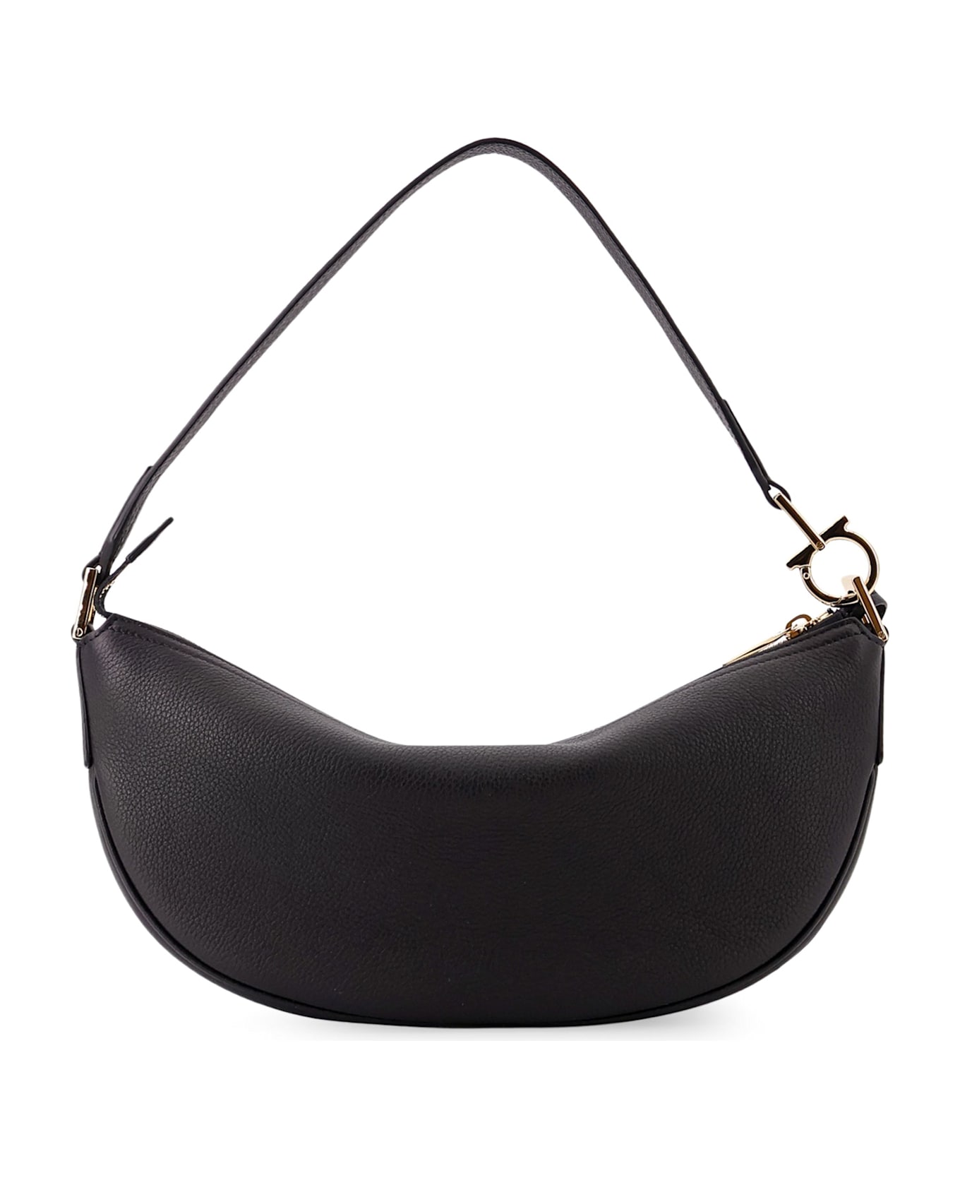 Ferragamo Hobo Bag S Hammered Leather Shoulder Bag - Black