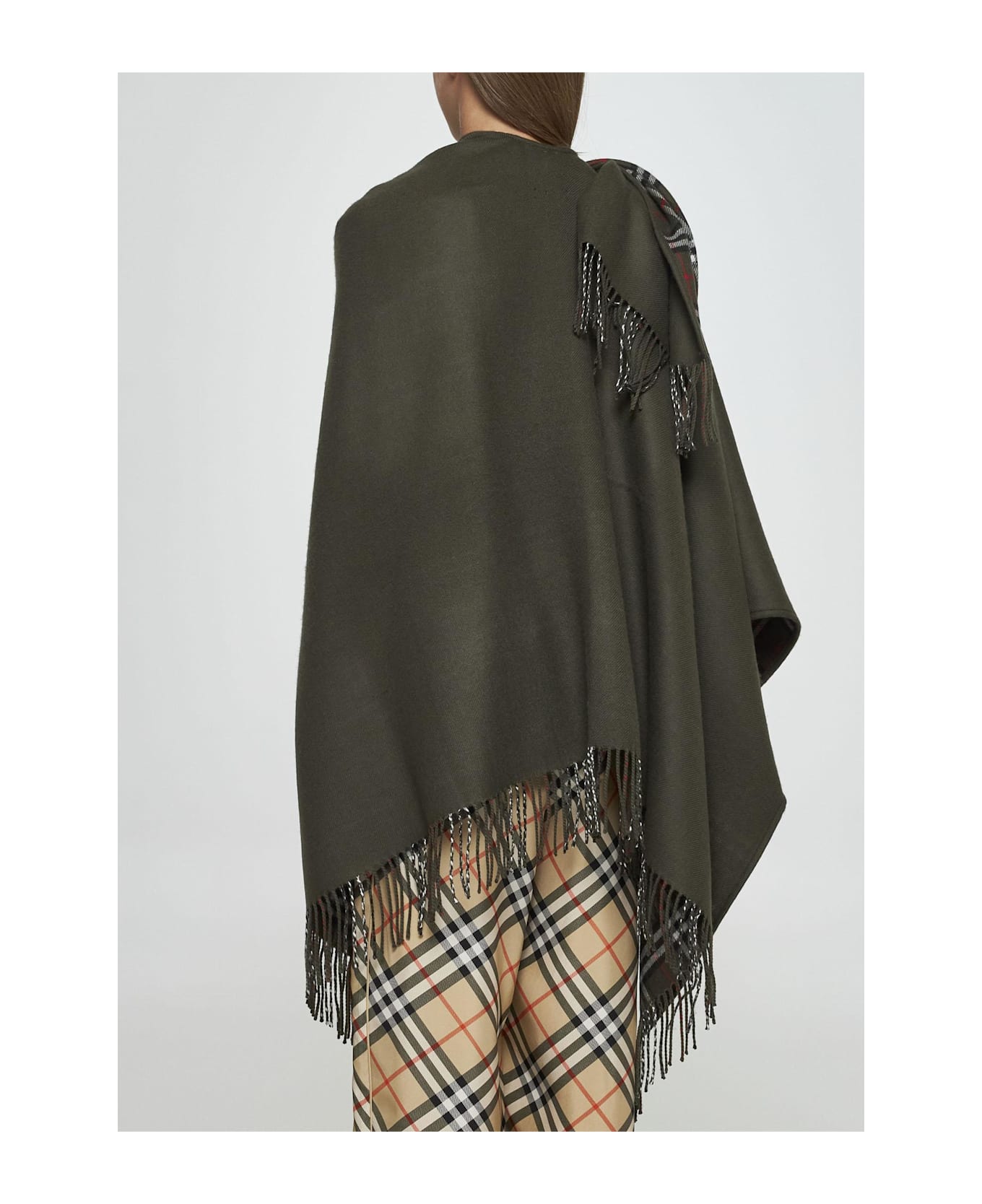 Burberry Check Wool Reversible Cape - Green コート