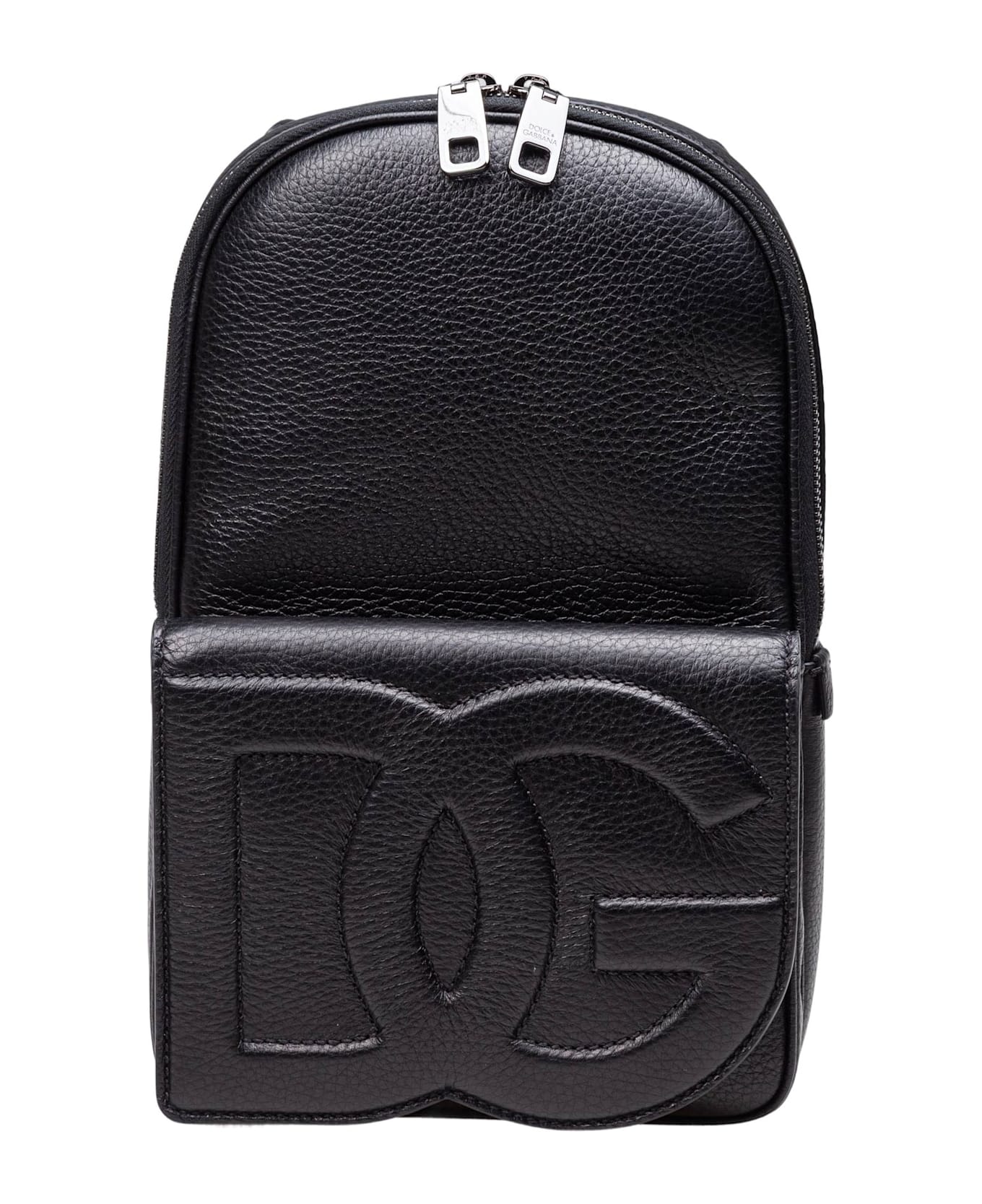 Dolce 
Gabbana Leather Backpack With Embossed Dg Logo - Black