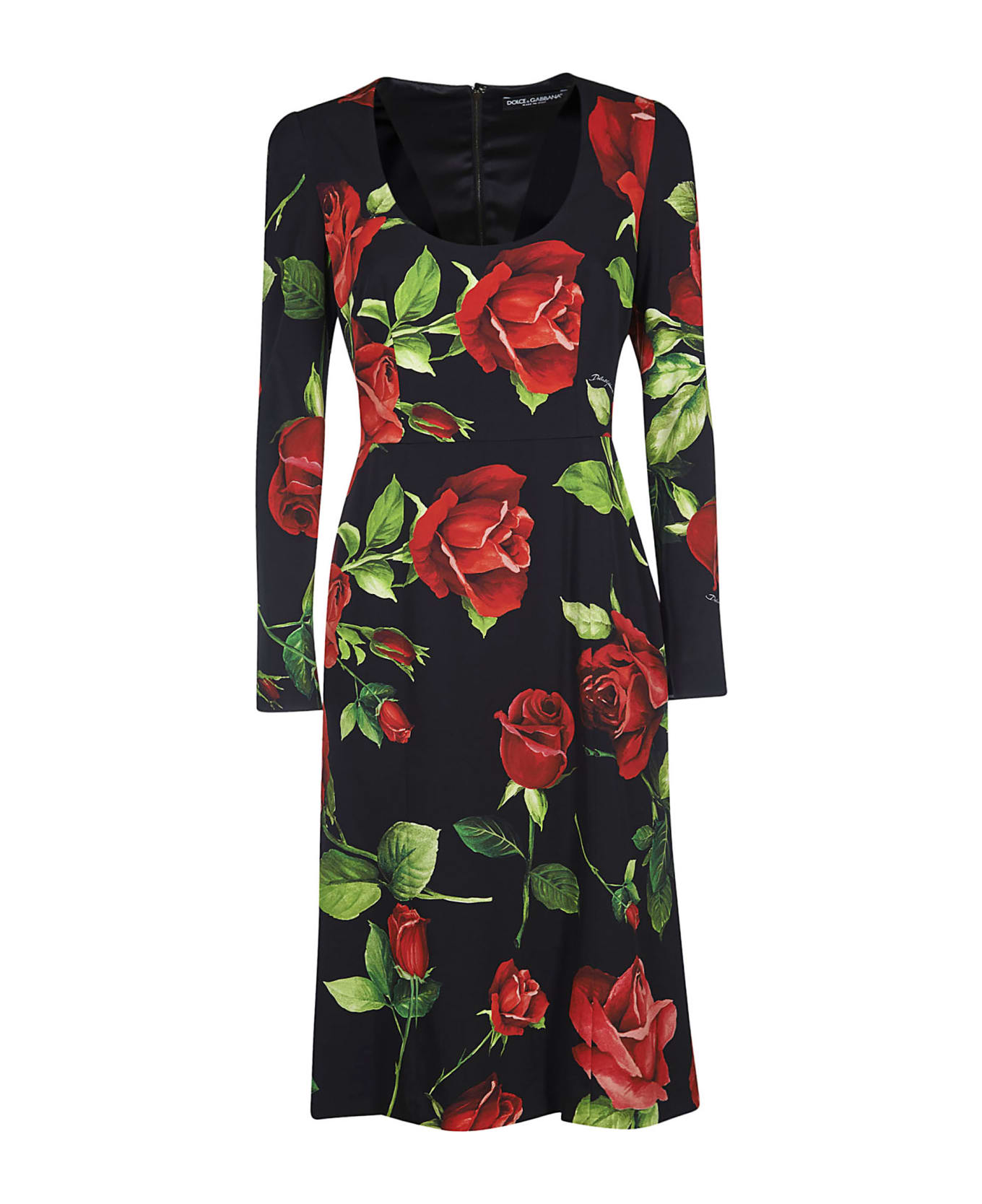 Dolce & Gabbana Rose Print Dress - Black