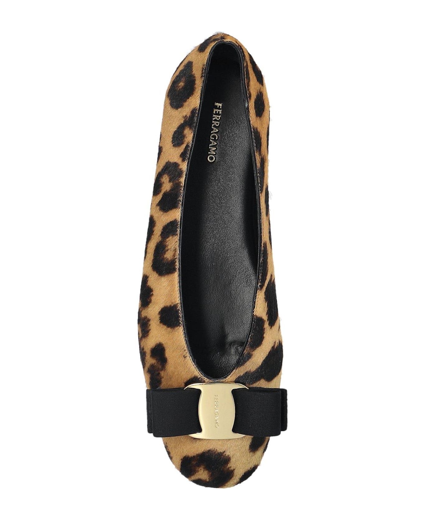 Ferragamo Leopard Printed Vara Bow Ballet Flat - BROWN