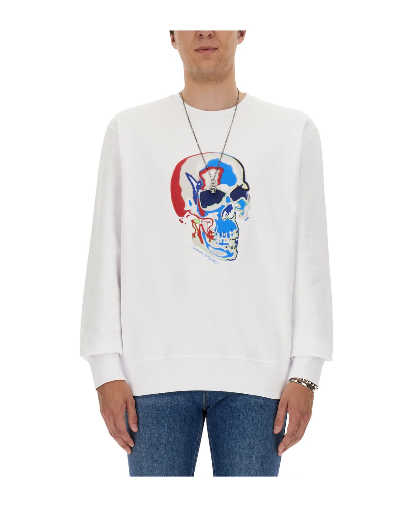 Alexander McQueen Skull Print Cotton Sweatshirt - BIANCO