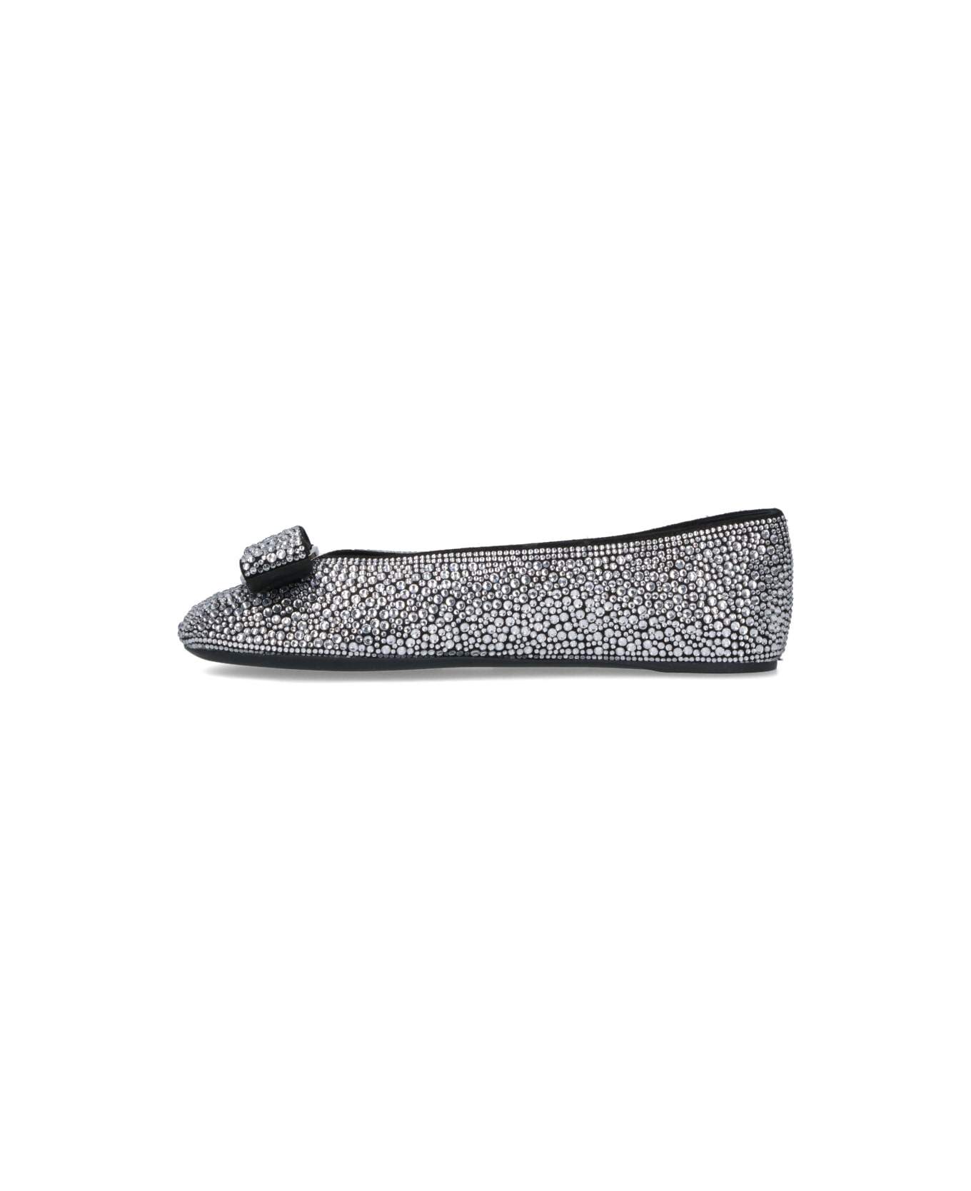 Ferragamo Ballet Flats With Rhinestones - BLACK/WHITE フラットシューズ