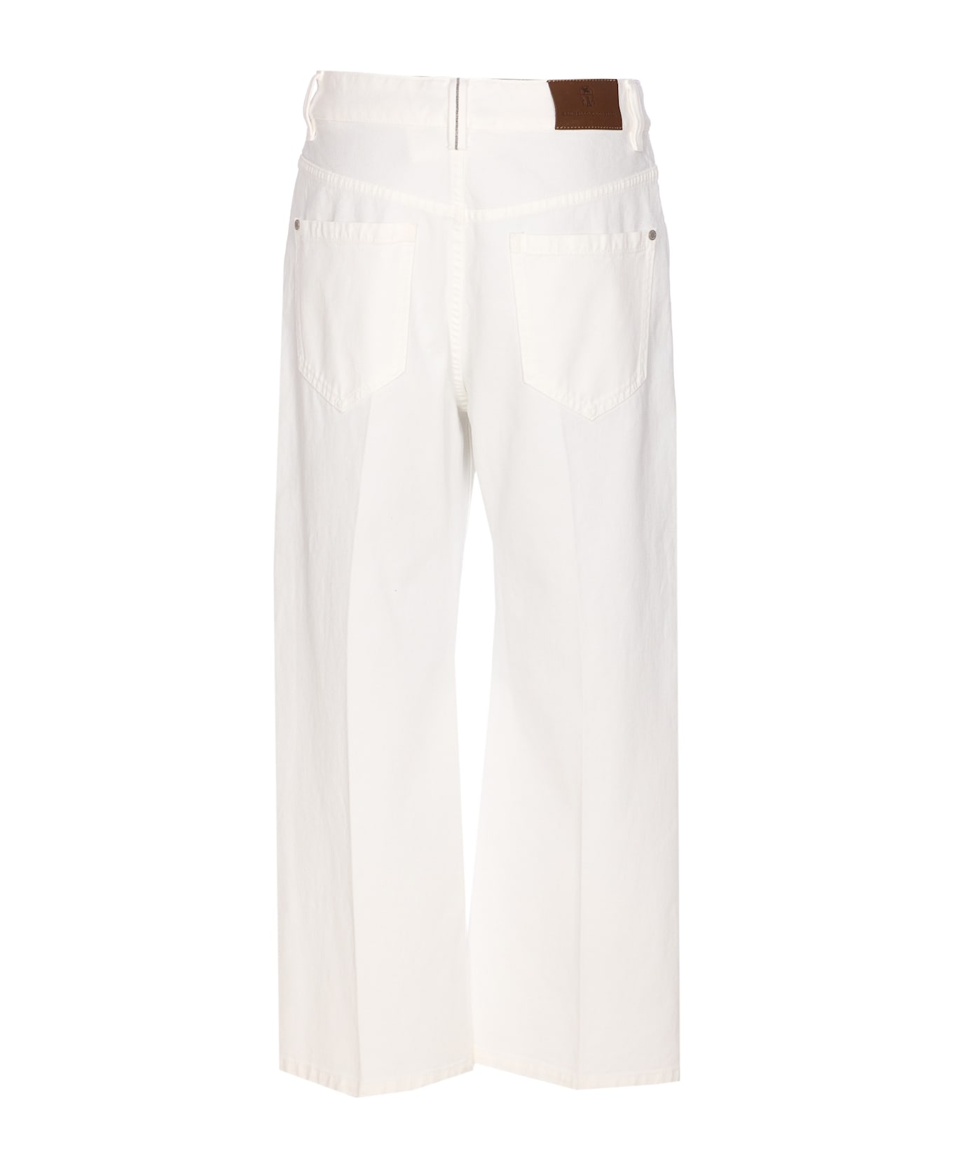 Brunello Cucinelli Contemporary Square Denim Pants With Jewel - White