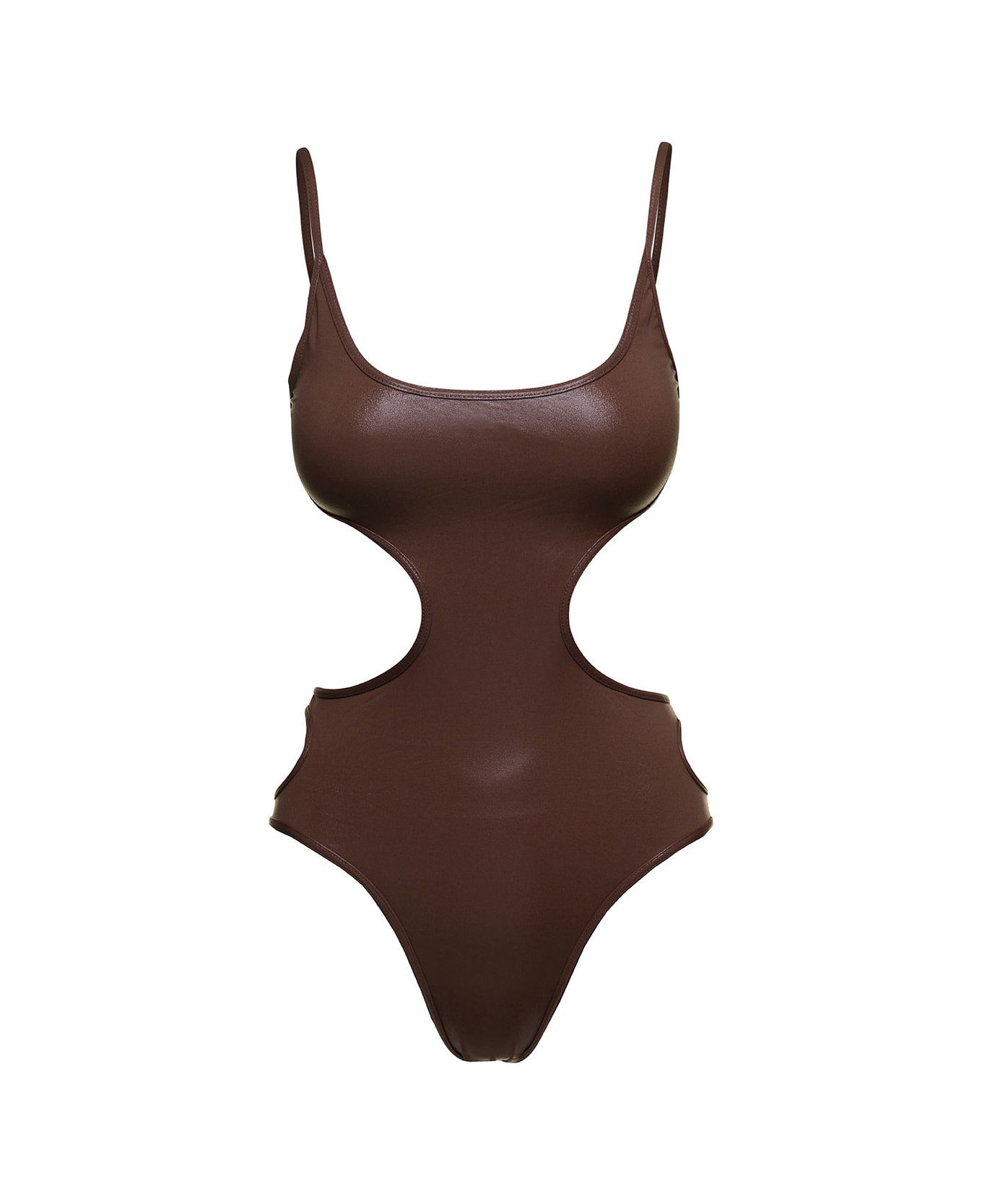 The Attico Open Back Swimsuit With Cut-out Detailing In Brown Technical Fabric Woman - Brown