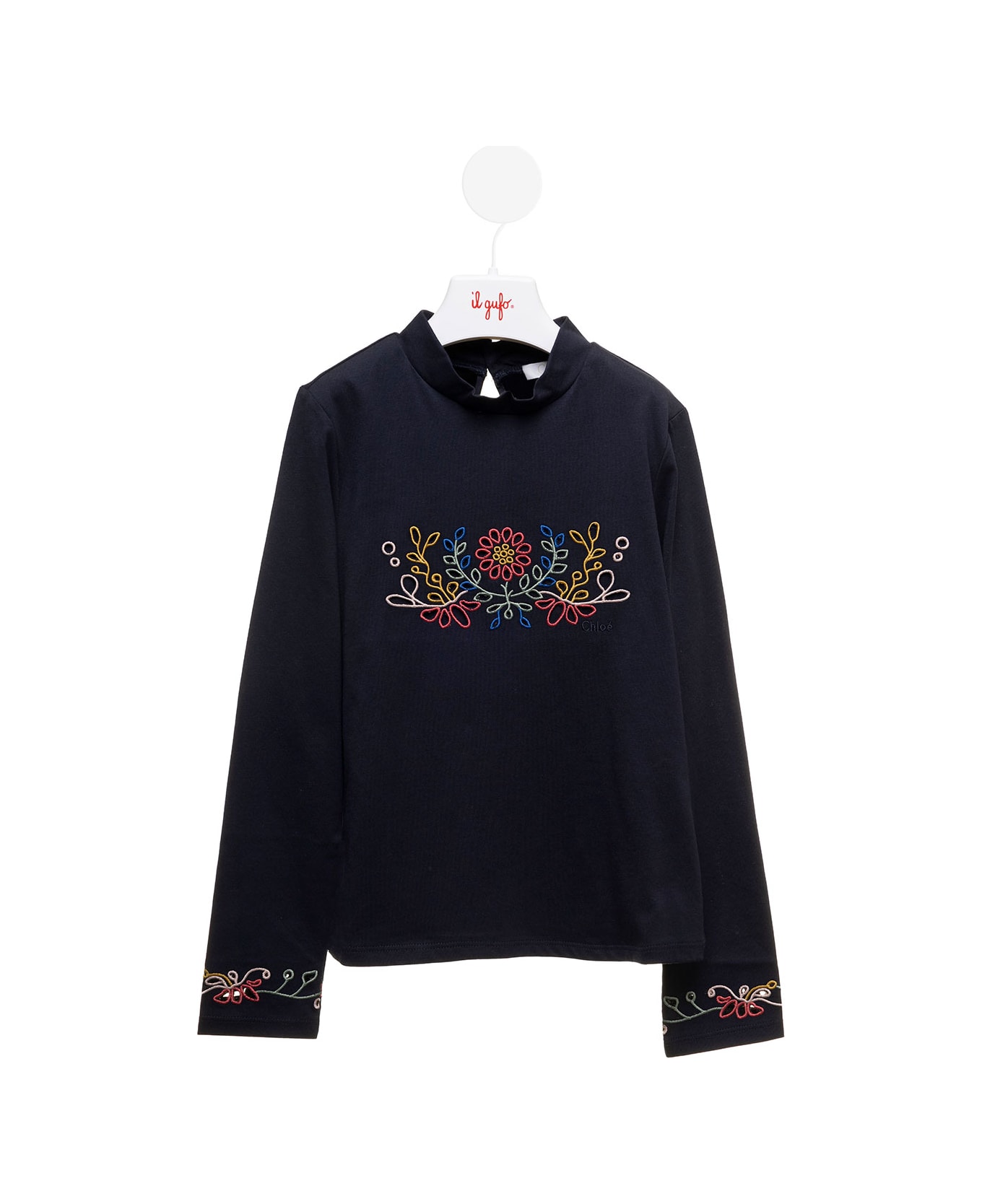 Chloé Long-sleeved T-shirt With Multicolor Embroidered Inserts Chloé Kids Girl - Blu