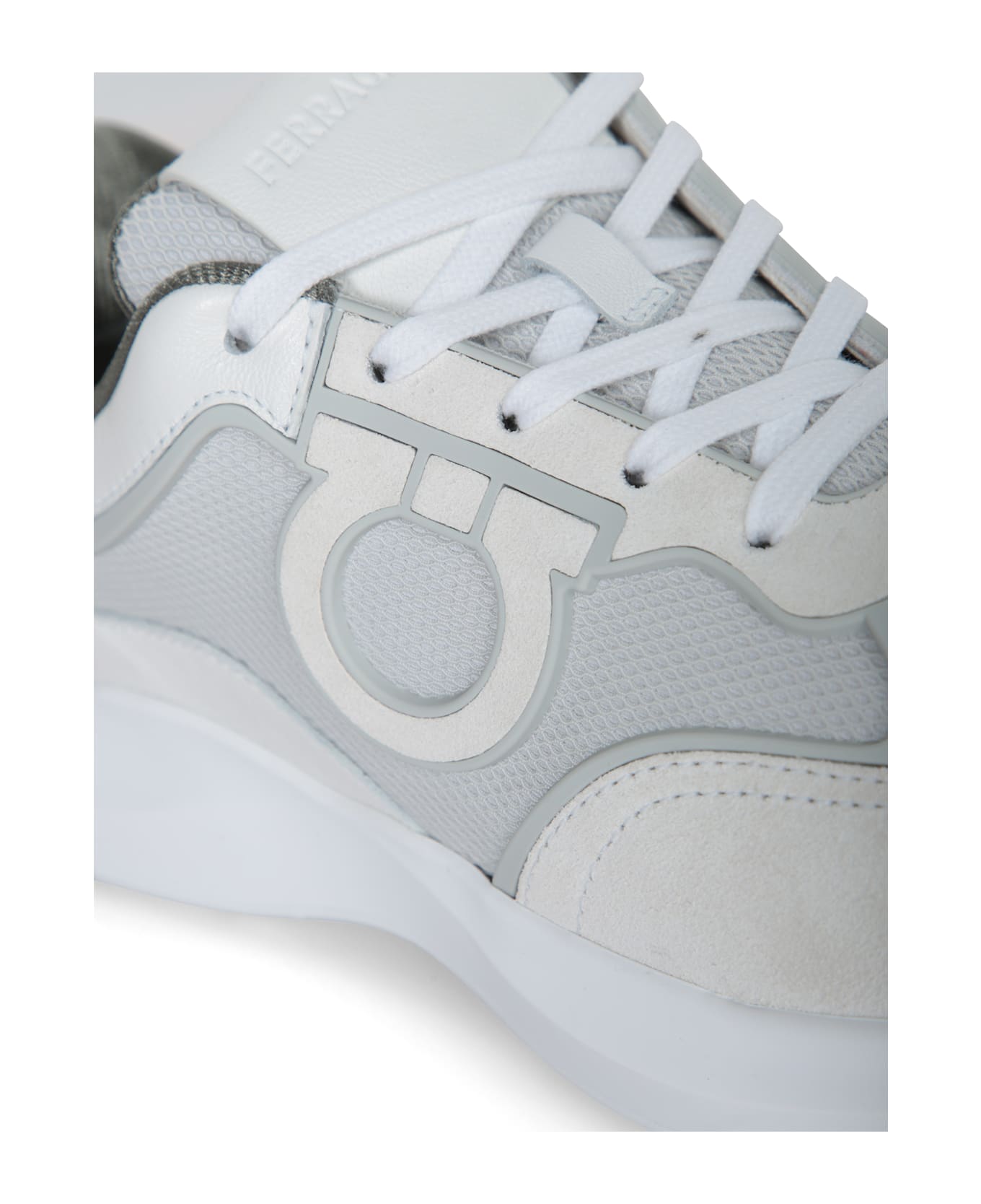 Ferragamo Bay Man White And Grey Sneaker - White