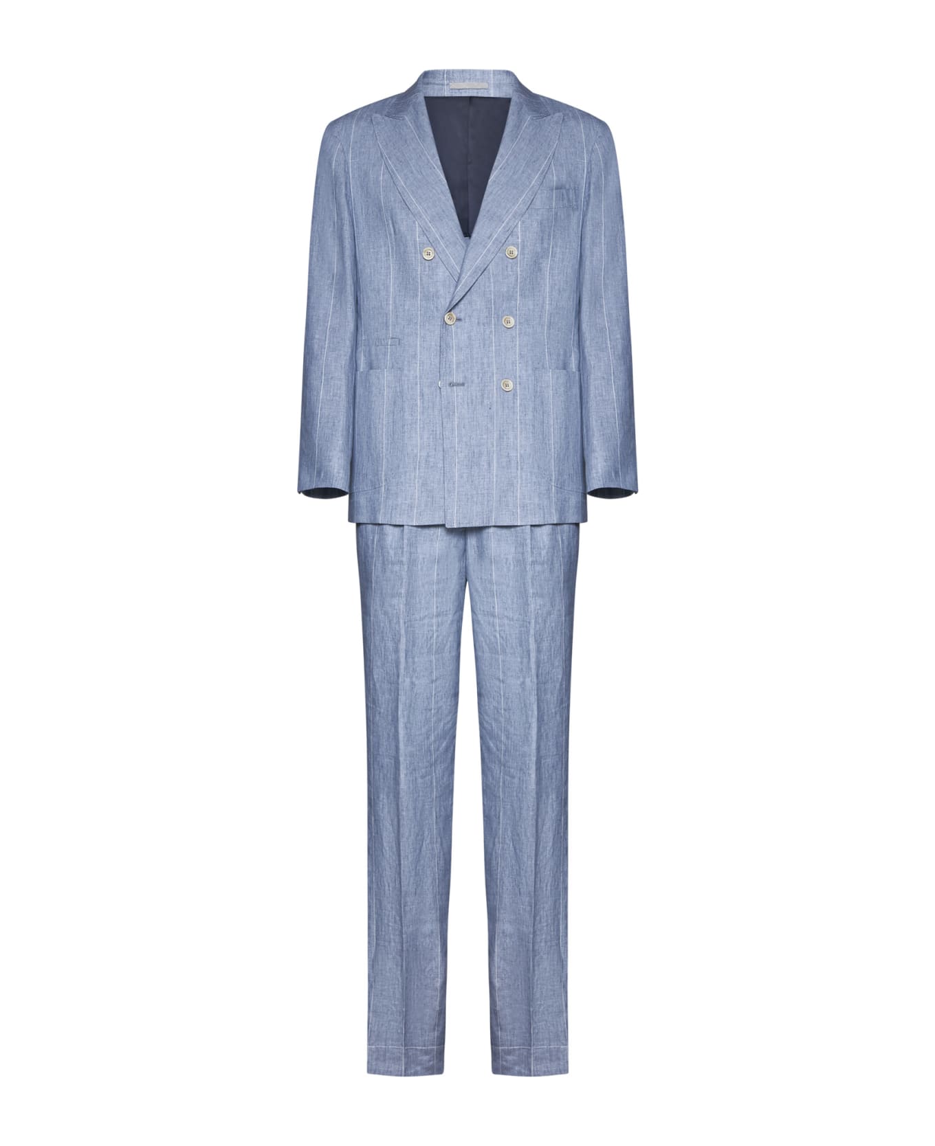 Brunello Cucinelli Double-breasted Striped Tailored Suit - Celeste スーツ