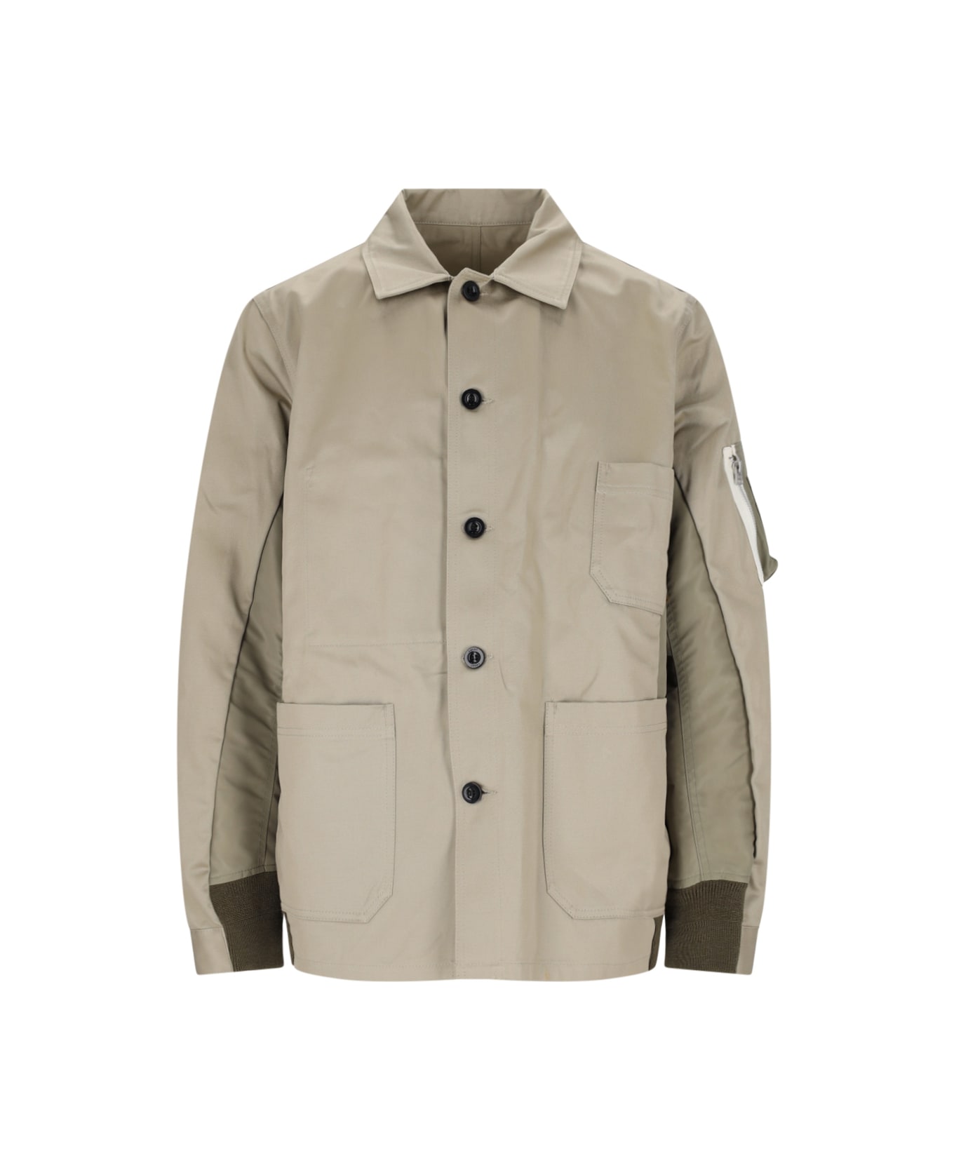 Sacai Nylon Detail Shirt Jacket - Green